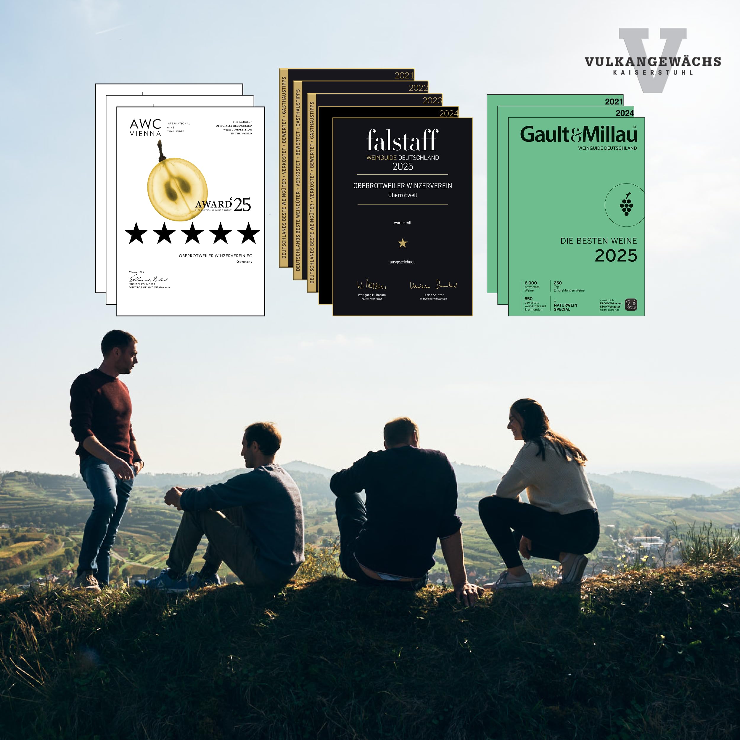 Vulkangewächs Kaiserstuhl Grauburgunder QbA trocken - SILBER 2026 AWC Vienna - Weißwein trocken mit zarten Fruchtaromen nach Pfirsich, Apfel & Zitrus - Badischer Wein (6 x 0,75 l)
