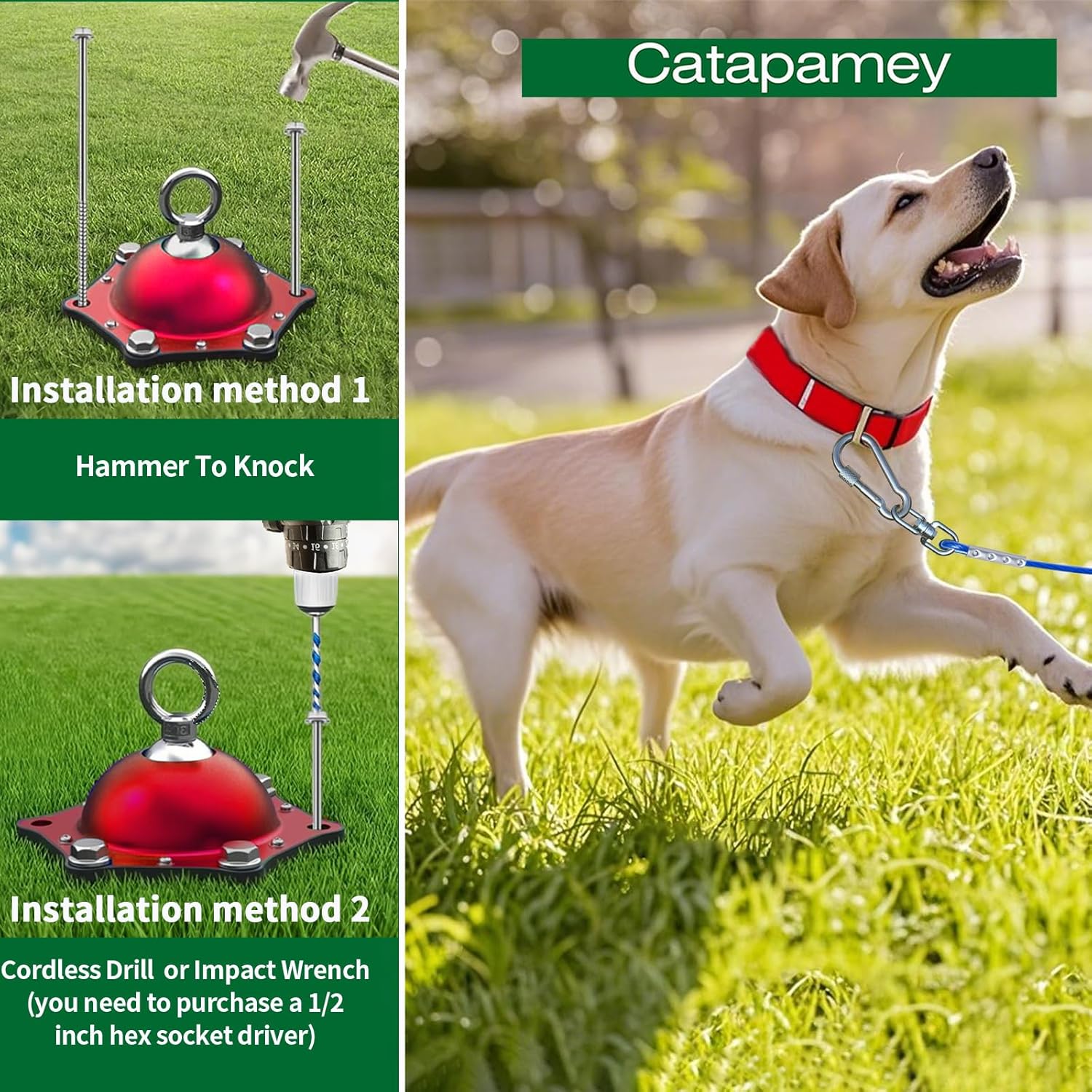 Catapamey Dog Tie Out Cable and Stake for Yard,(up to 200lbs) with 2x20 FT Heavy Duty Cables,360° Swivel Dog Run Anchors- No Tangle,Ideal for Outdoor Camping