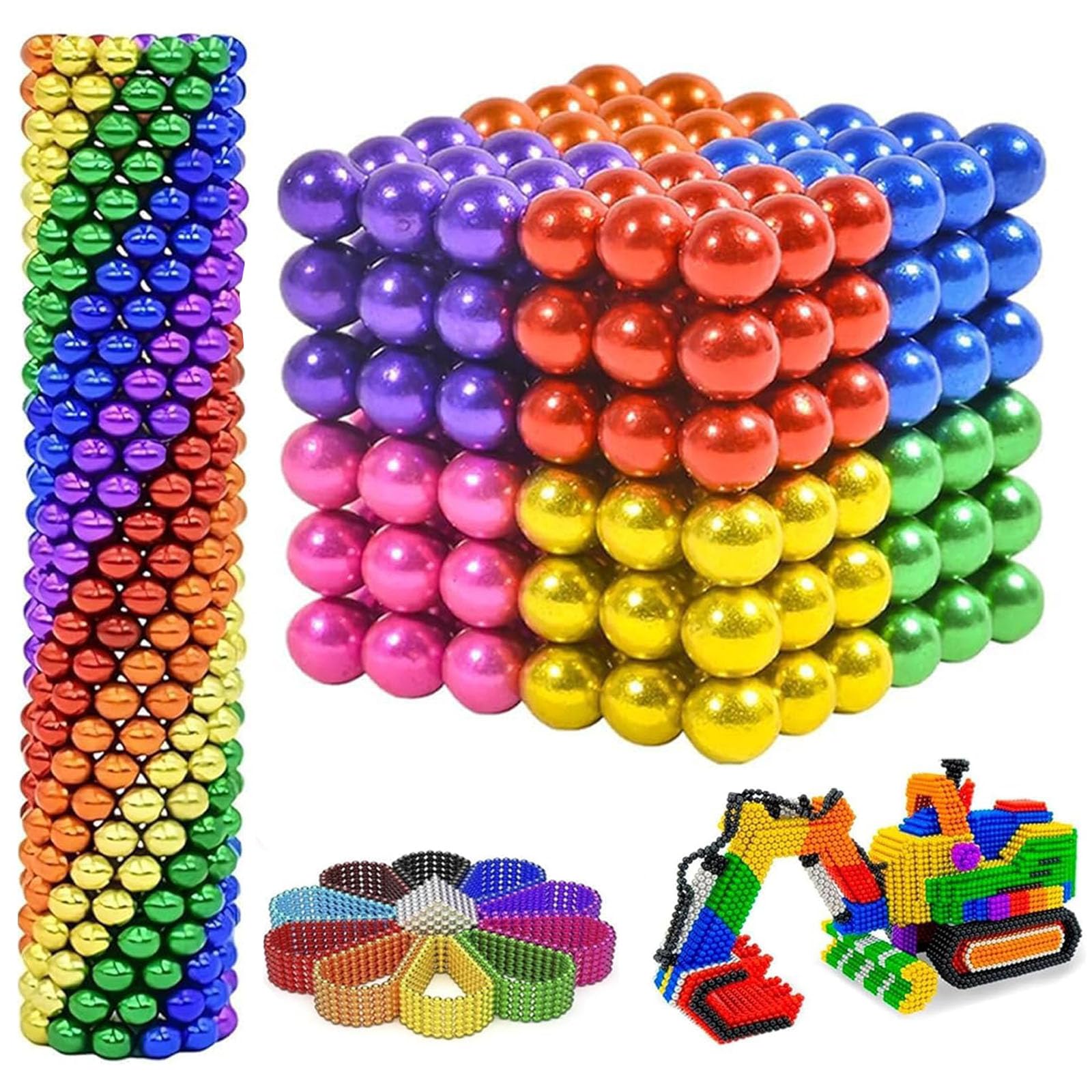 Magnetic Balls Fidget Toys for Adults, 1000 Pcs 5mm Magnetic Beads with Storage Case, Colorful Magnet Balls Creative Building Desk Toys (512 Pcs)(02