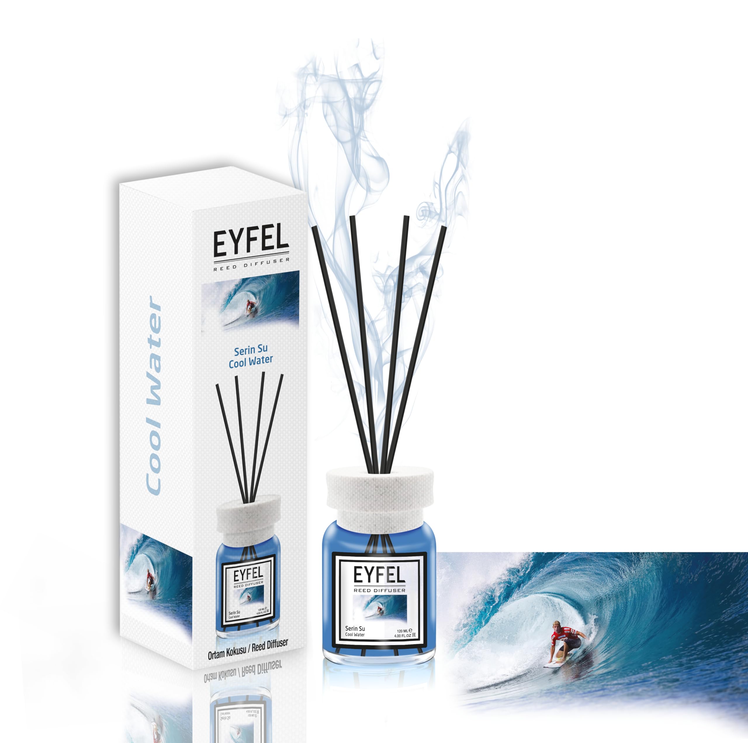 EYFEL Reed Diffusers – Cool Water Reed Diffuser Set, 4.05 fl oz Oil Diffuser Sticks, Bathroom & Home Fragrances, Scented Sticks, Home Décor