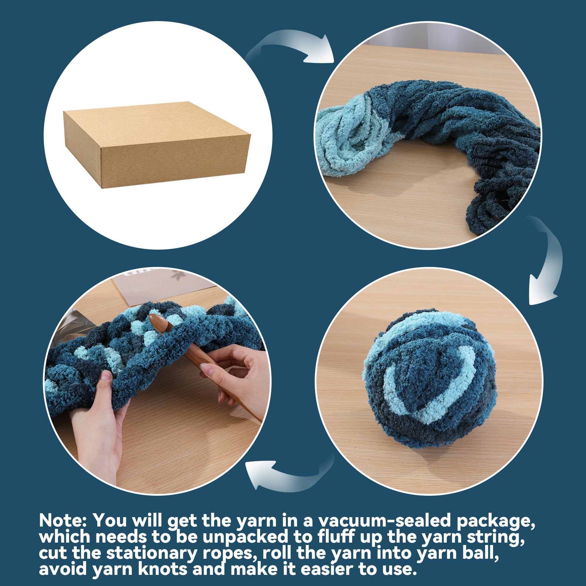 MABOZOO Mixed Color Chunky Chenille Yarn, 27 yds 8 oz Bulky Fluffy Chunky Plush Yarn for Home Décor Projects, Hand Knitting, Arm Knitting (8Pcs, Blue, Dark Blue)