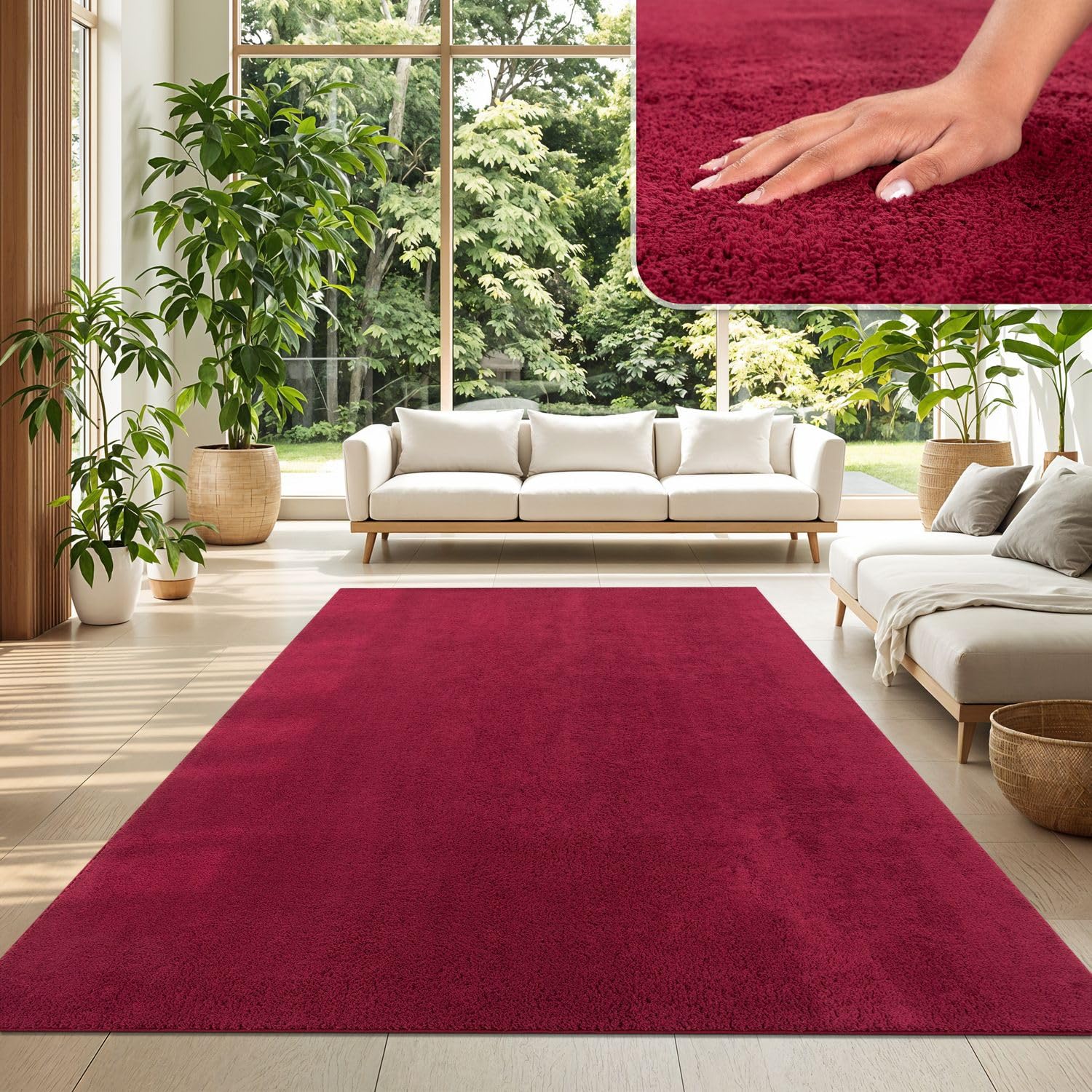 TT Home Wohnzimmer Teppich Kurzflor Anti-Rutsch Rückseite Unifarben Modern Waschbar