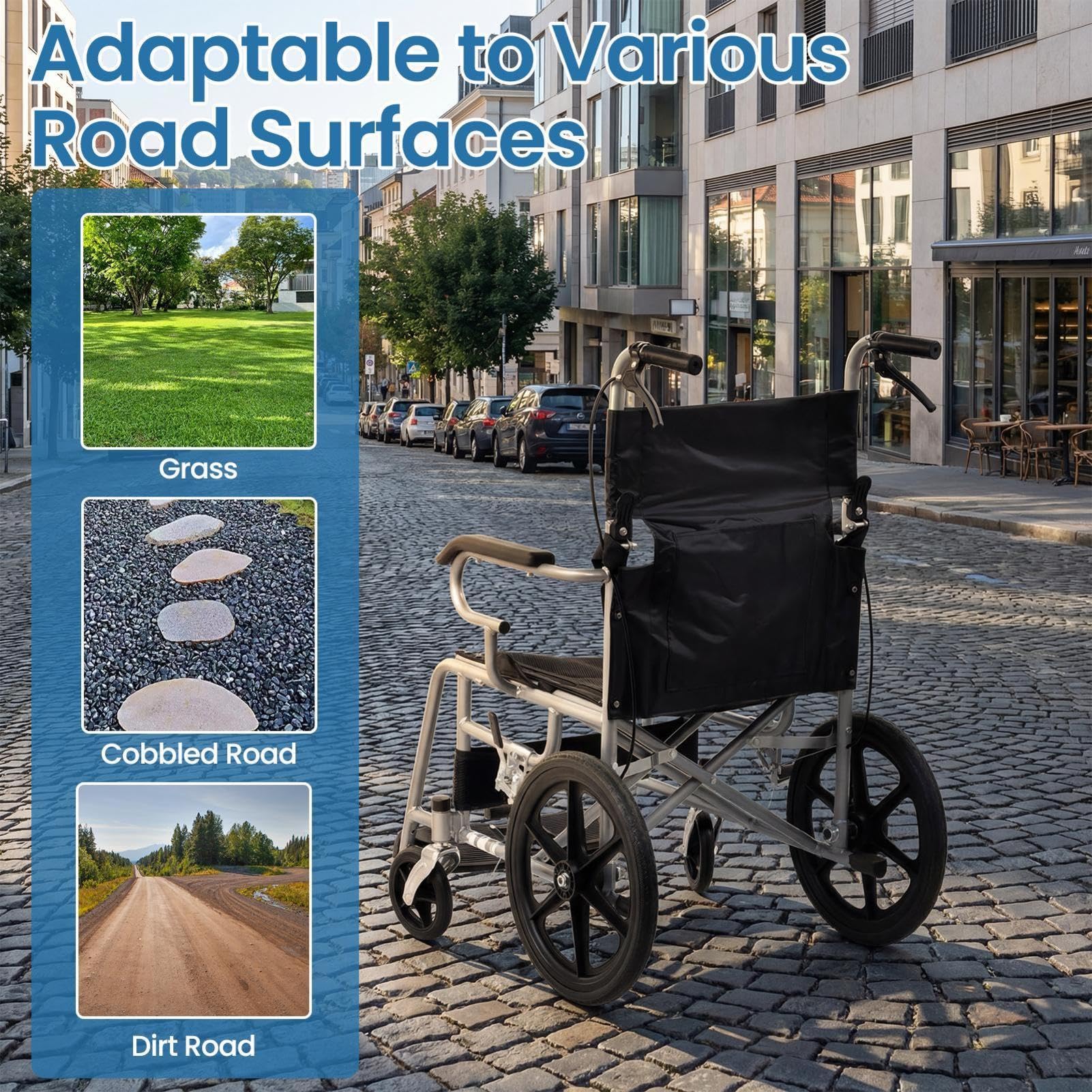 Silla de ruedas plegable compacta para adultos | Capacidad de carga de hasta 100 kg | Silla de ruedas plegable de viaje ultraligera, portátil, asiento 45,5 cm, para personas mayores y personas con