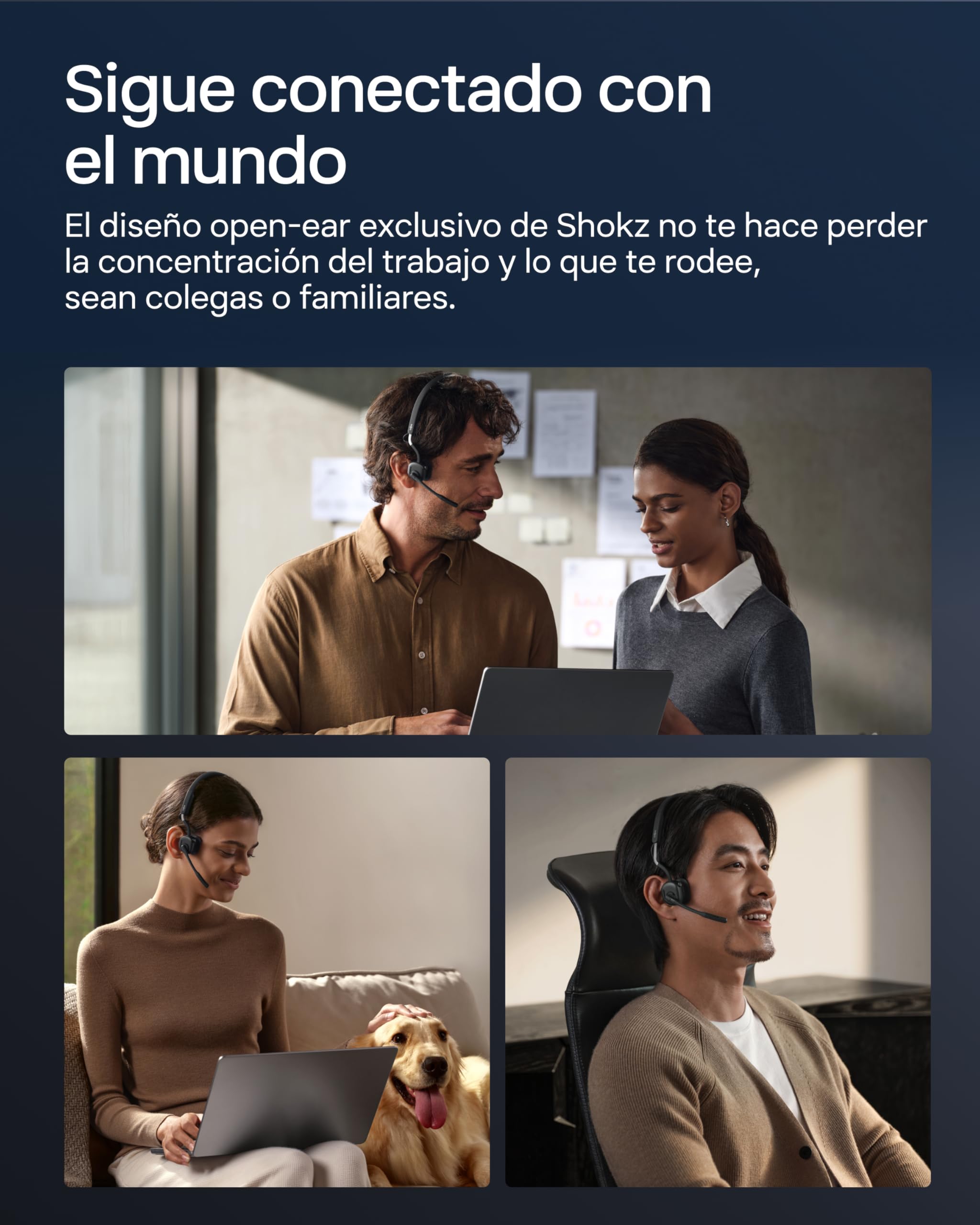 SHOKZ Auriculares de conducción ósea OpenMeet UC, Open-Ear, Adaptador USB-A | Mics. con Cancelación Ruido | Bluetooth 5.4 | 15h duración | Carga rápida | sin Cables | para Trabajo, Llamadas, reuniones