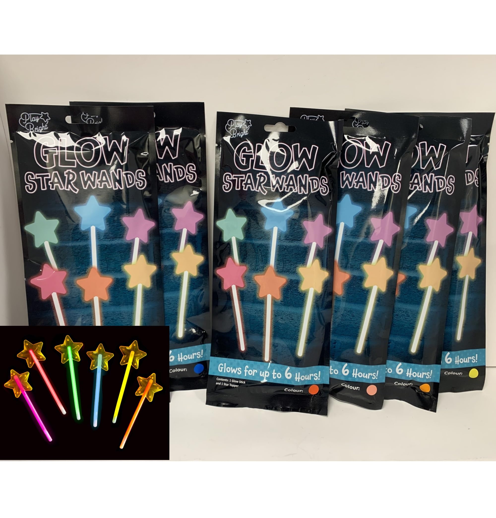 MustBeBonkers Glow in the Dark Glow Sets, Glow Sticks, Glow Star Wands, Glow Ears, Glow Pendants, Glow Fountain Wands, Glow Glasses. (Glow Star Wands, 6, Count)