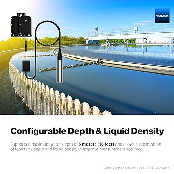 YoLink Smart Water Depth Sensor, Liquid Level Sensor, 16ft, Long-Range LoRa, Real-Time Alerts, Automation, Battery Up to 10 Years, Liquid Density Adjustable, Hub Required, YS7905