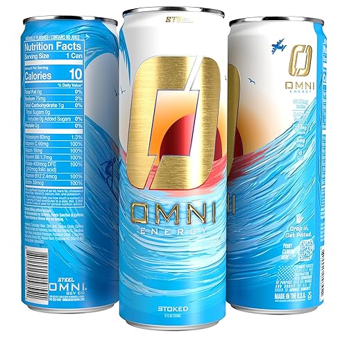 Vista 16 de OMNI - Bebida energética para día de playa, 12 onzas (paquete de 12), 200 mg de cafeína, vitaminas B, sin azúcar, baja en calorías, bebida