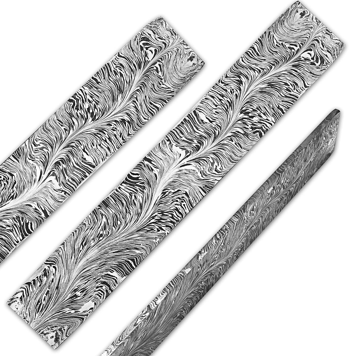 Nesmo 521 Damascus Steel Blank Billet Snack Feather Patern Bar Stock for knife making Hand Forged 12 Inches, Gray