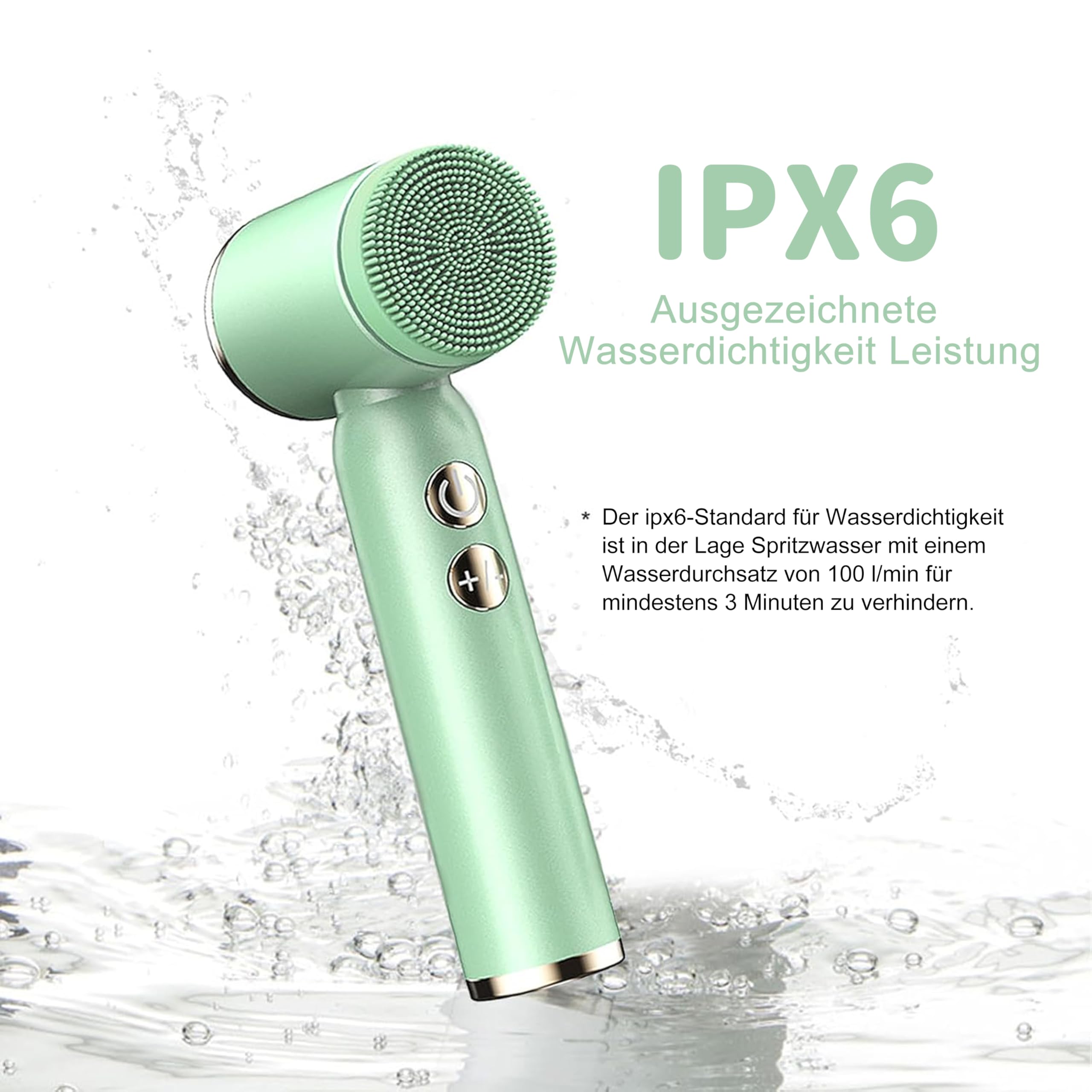 6 in 1 Elektrische Gesichtsbürste, Tiefenreinigung zur Poren- Peeling- und Mitesserreinigung, Gesichtsbürste mit 3-Stufige Rotation, Wasserfest ＆ Akku für Männer und Frauen Jeden Hauttyp (Grün)