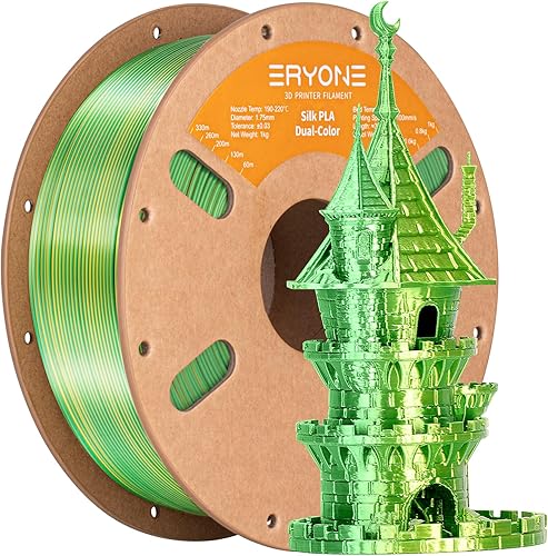 ERYONE Filamento de seda de doble color PLA para impresora 3D de 0.069in, +-0.001in, filamento de coextrusión, filamento PLA brillante de 2.2lbs