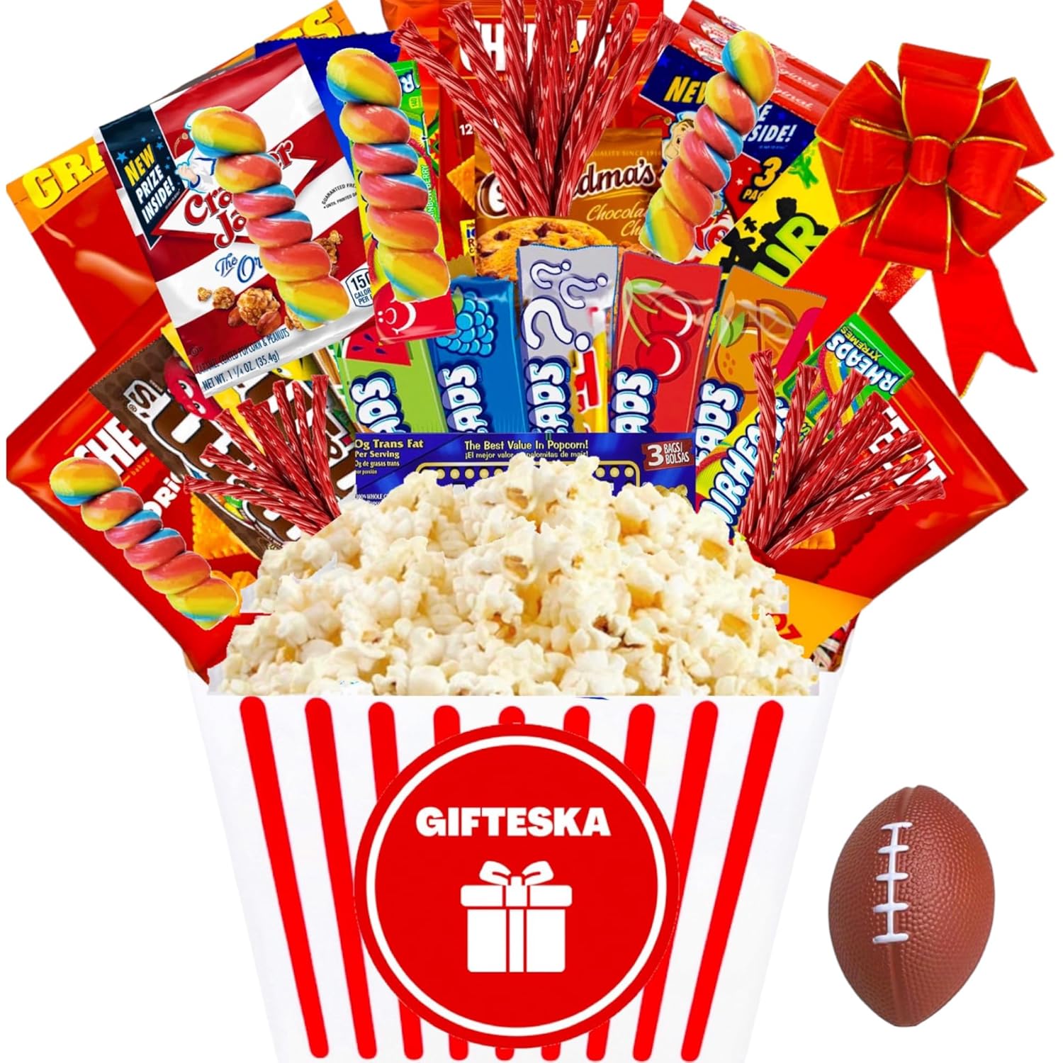 Movie Night Gift Basket -Popcorn Gift Set, with Snacks Candy & Popcorn, Theater Candy Box Variety Pack Full Size with Pop Bucket, Family Movie Night Gift Basket, Birthday, Date Night Kit - PREMIUM