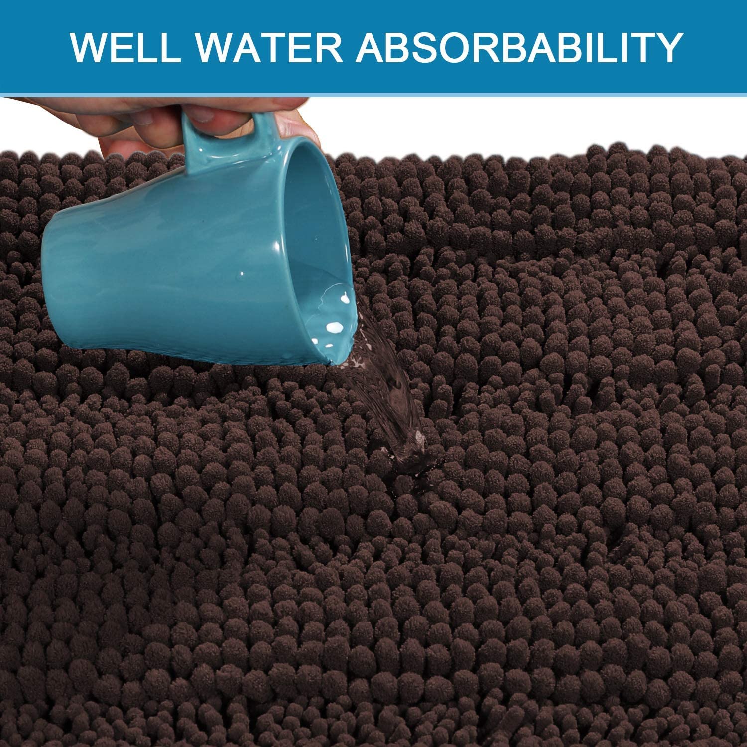Tapis de bain antidérapant en chenille à poils longs doux pour chambre à coucher et salle de bain (chocolat, 120 x 43 cm)