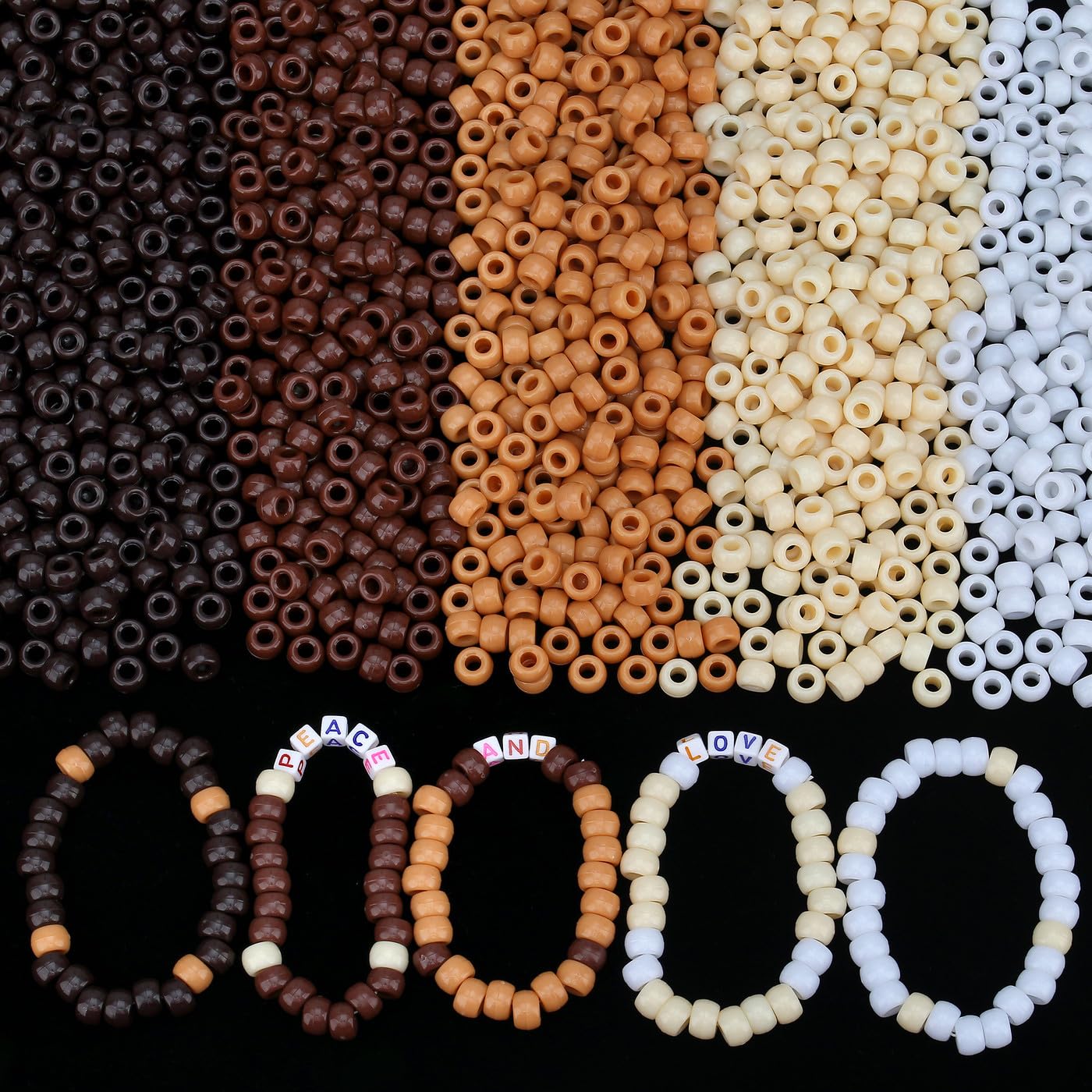 ZHIYUXI 1000 cuentas de poni marrón a granel para hacer pulseras | Cuentas Kandi de poni marrón de 6 x 9 mm para manualidades, collares, cuentas de pelo para trenzas