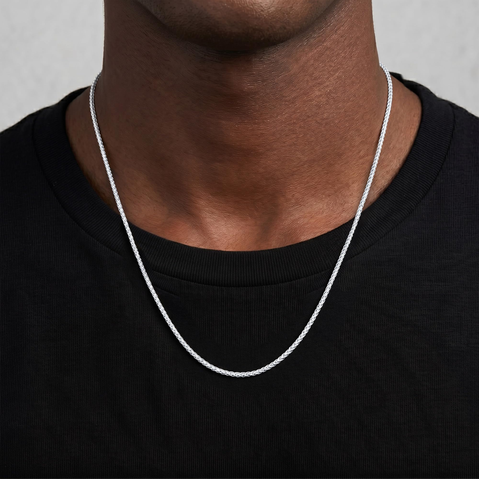 SLOONG Halskette Herren 925 Sterling Silber Über 2mm Weizen Kette Herren