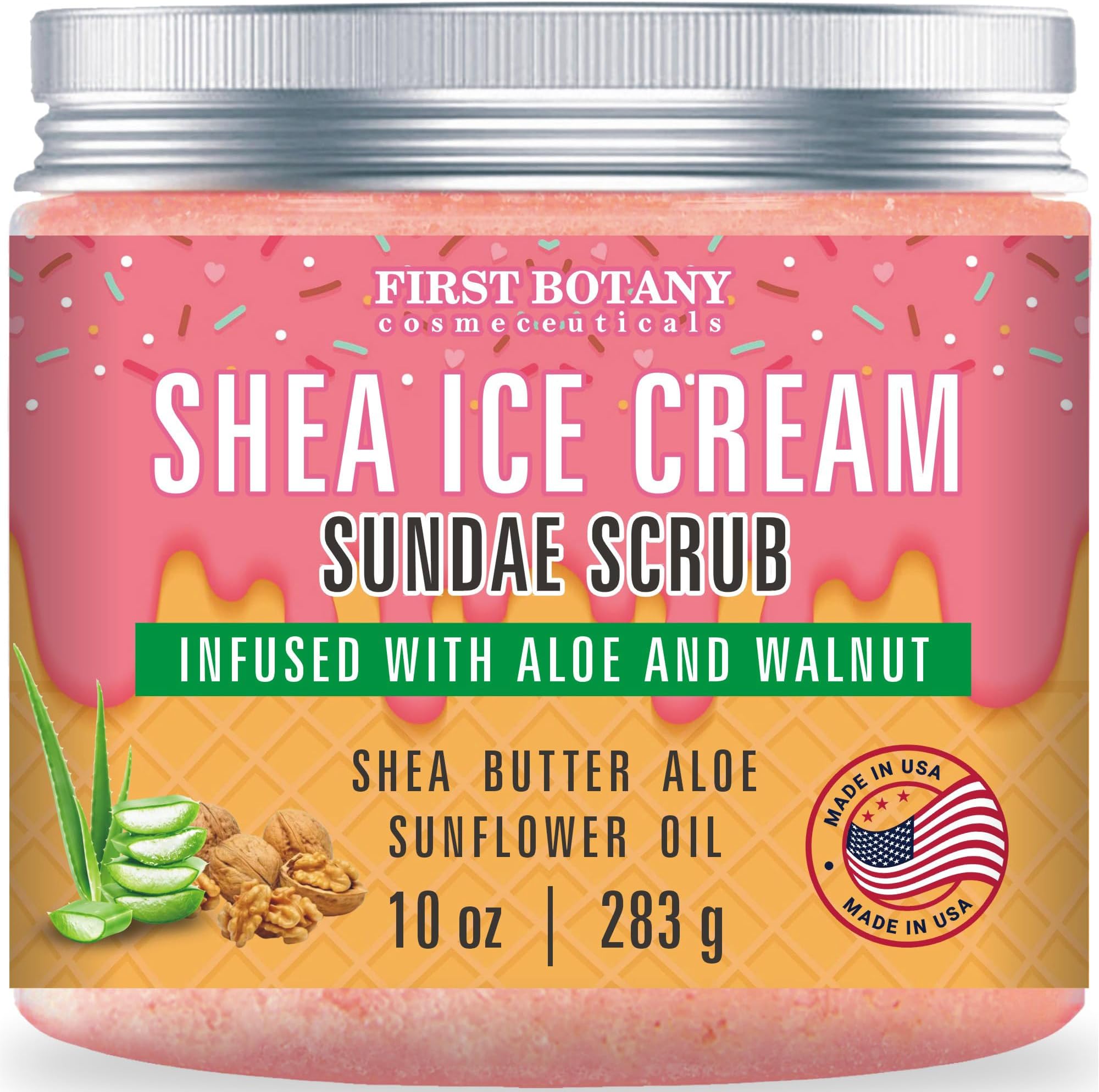 First Botany Body Scrub - Natural Exfoliating Salt Scrub & Body and Face Souffle helps with Moisturizing Skin, Acne, Cellulite, Dead Skin Scars, Wrinkles (10 fl oz, Shea Icecream)