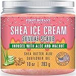 First Botany Body Scrub - Natural Exfoliating Salt Scrub & Body and Face Souffle helps with Moisturizing Skin, Acne, Cellulite, Dead Skin Scars, Wrinkles (10 fl oz, Shea Icecream)
