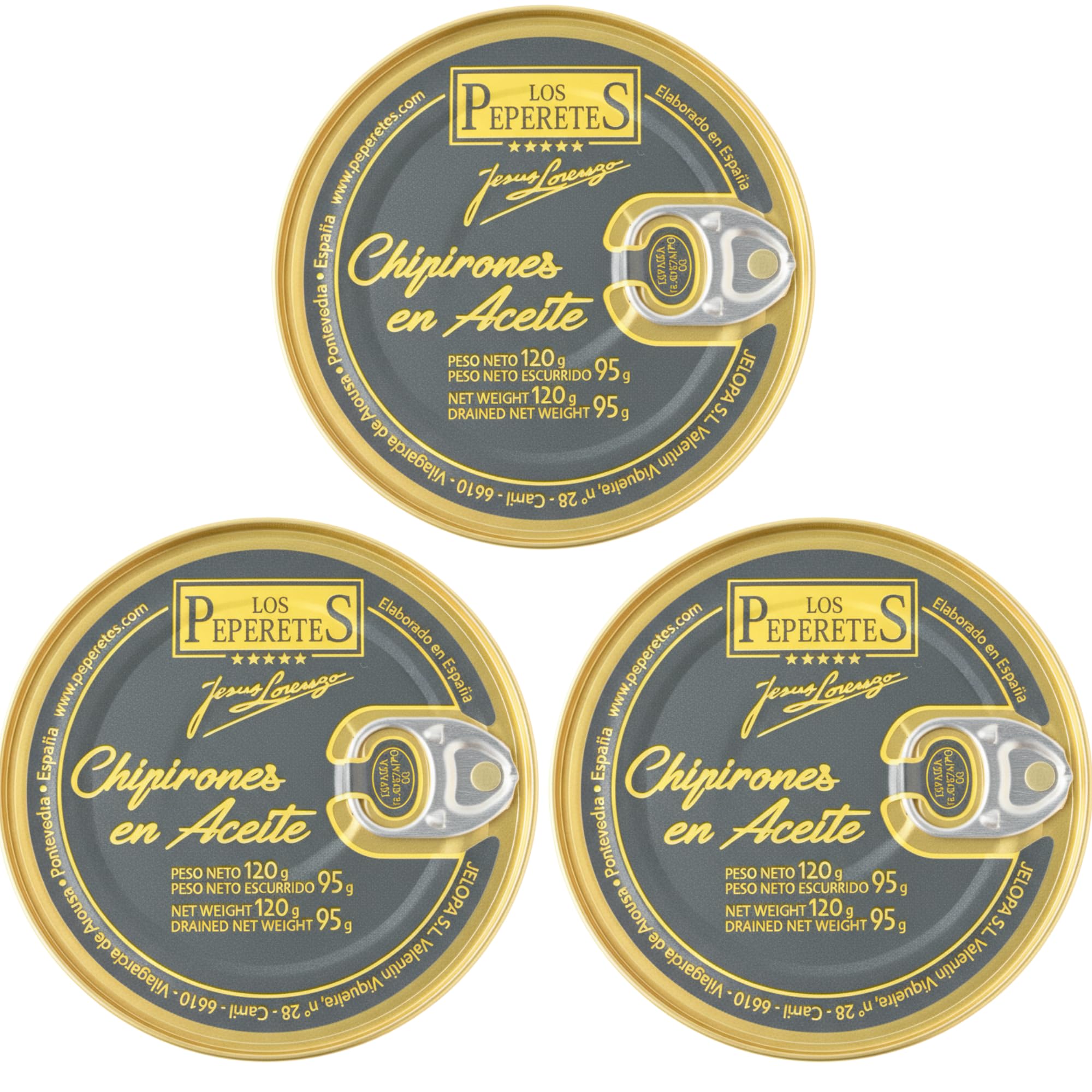 LOS PEPERETES x3 Lata Chipirones en Aceite de Oliva 120 g | Marisco Gallego Gourmet | Conserva Artesanal del Atlántico con Aceite de Oliva Virgen Extra