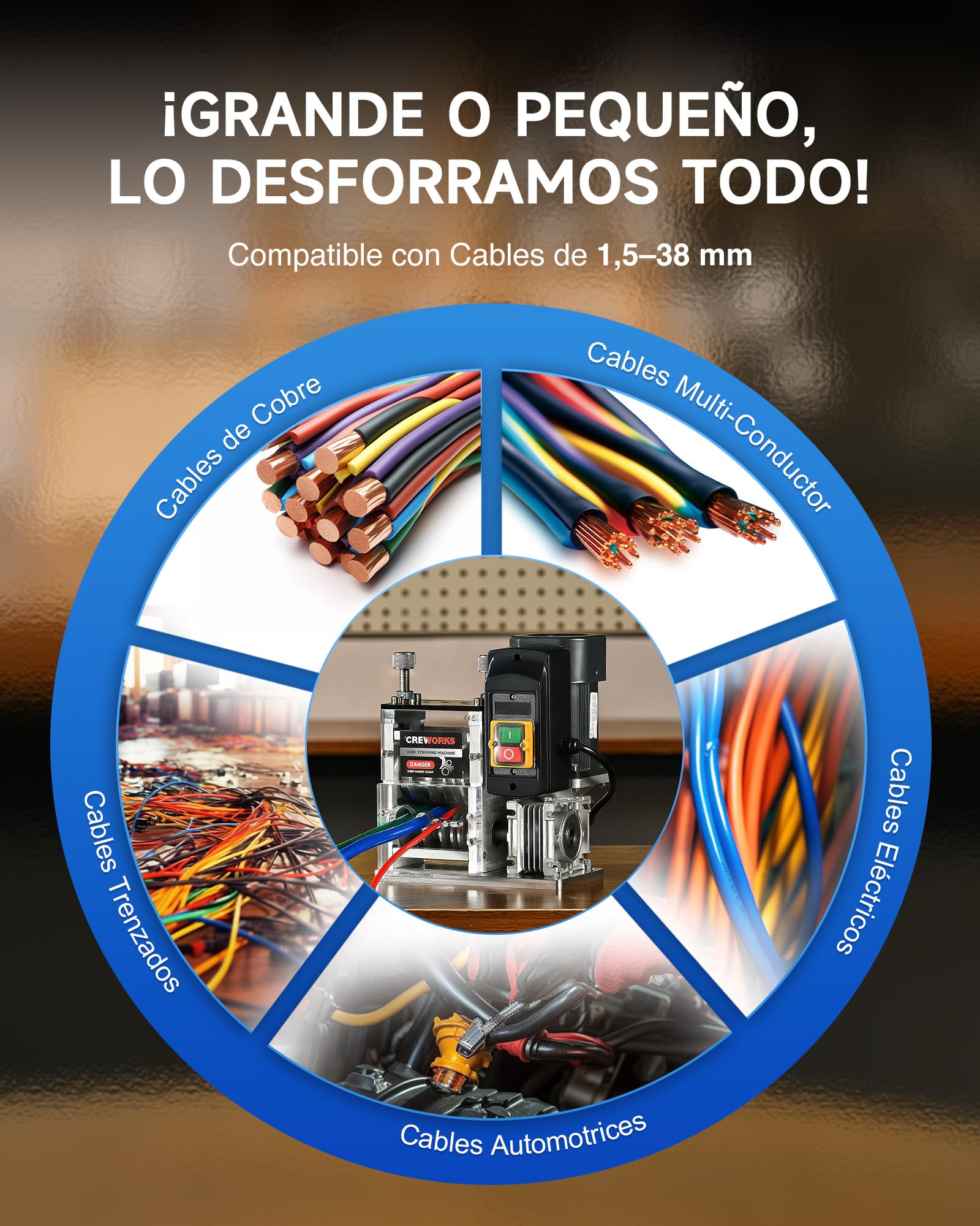 CREWORKS 370W Máquina de Pelar Cables de 1.5mm-38mm Pelacables Automático con 11 Canales Máquina de Pelacables Automática para Reparación, Remodelación y Reciclaje