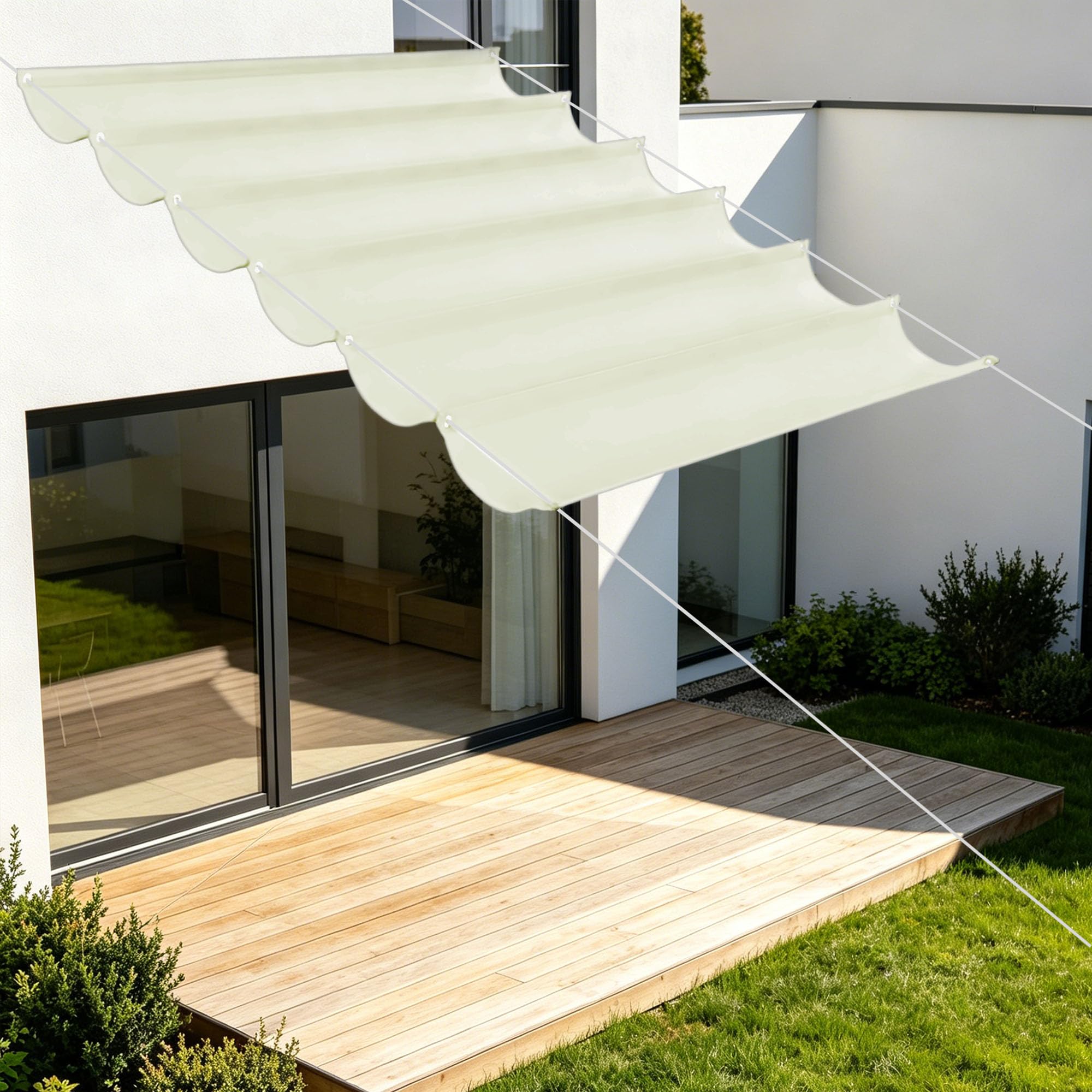 Voile d'ombrage imperméable 350x340 cm avec oeillets pour terrasse et balcon