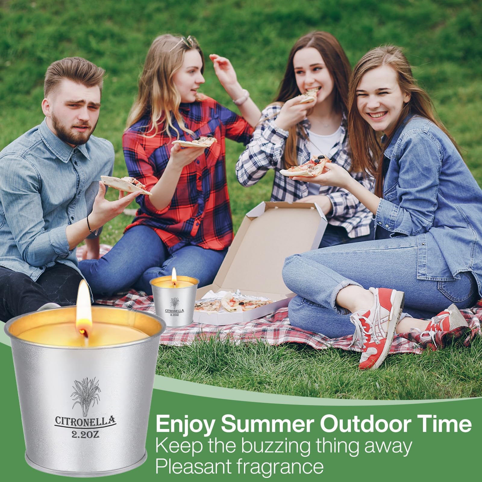 Citronella Kerzen Outdoor, 12 x 2,2 oz, Kerzengeschenkset, Outdoor Kerzen mit Natürliche Sojawachs Zitronella Kerze, Kerzen Set für Garten, Hof, Party, Camping, Grillen, Balkon