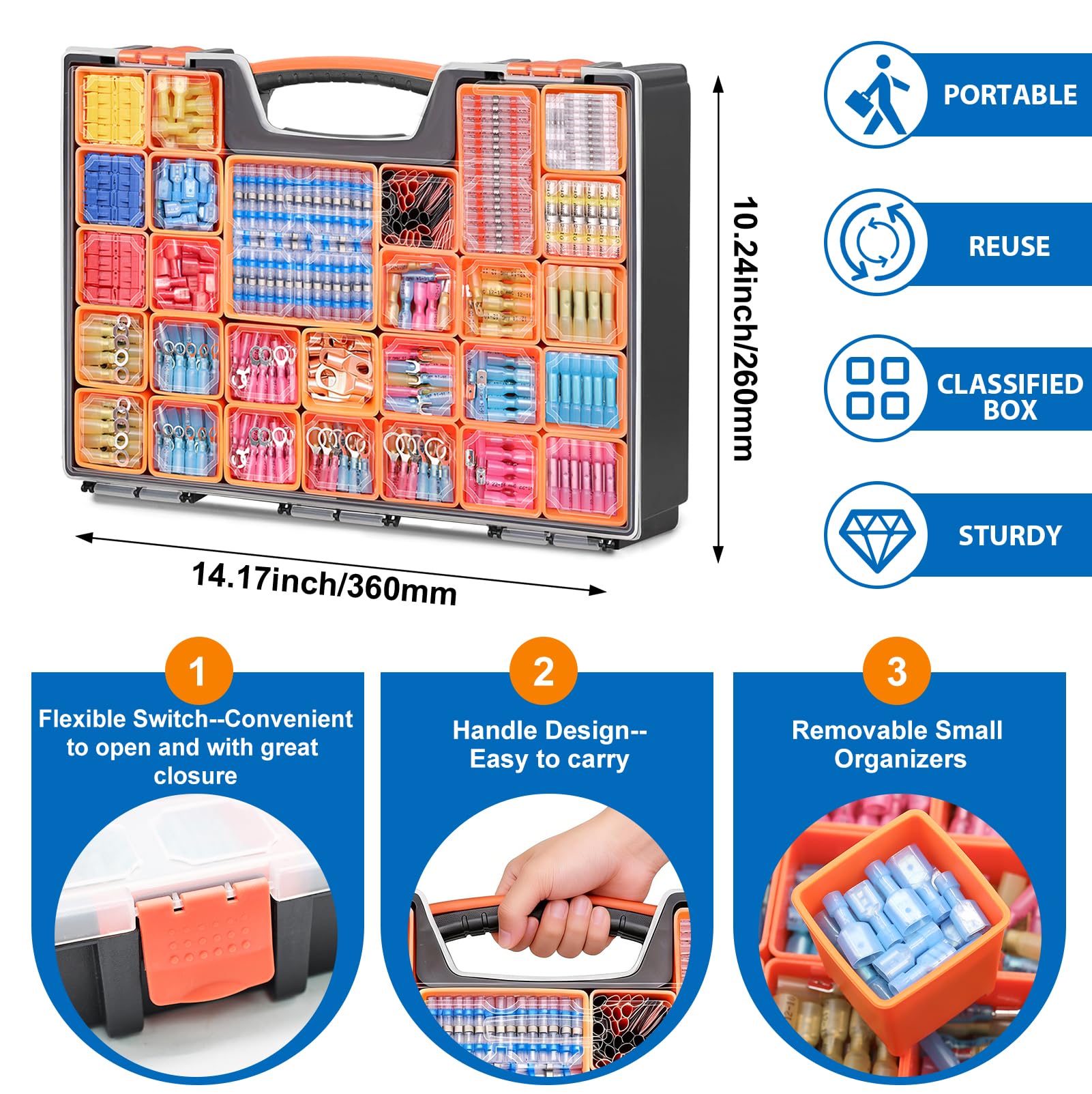 smseace Kit de 1530 conectores de alambre termorretráctiles, anillo de crimpado eléctrico impermeable, pala de horquilla, terminal de empalme de soldadura en T para automóviles, barcos, equipos