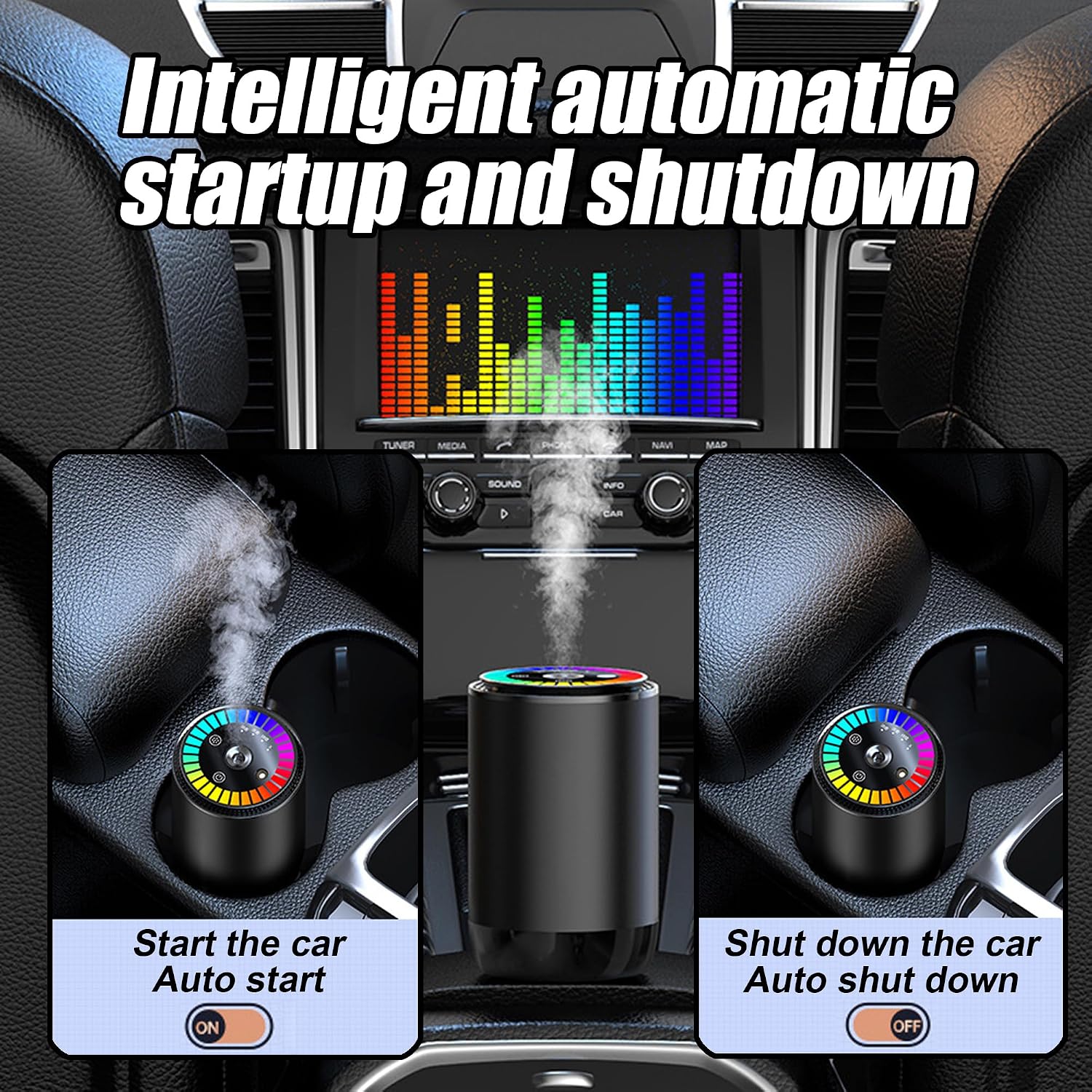 Smart Car Air Freshener, Car Air Freshener Diffuser with Starry Sky Projection and 50ml Perfume, Cars Scent Diffuser with RGB Music Syncing Light, 3 Mode Adjustable Auto On/Off Cars Diffuser, Cologne
