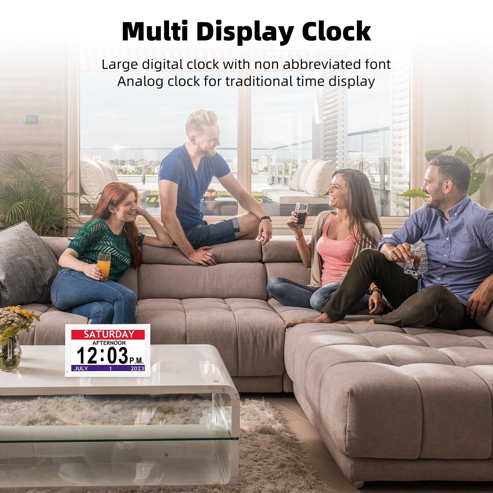 Reloj Digital de 7 Pulgadas con Calendario Digital de Día y Fecha, Grandes Relojes Digitales de Pantalla, con 12 Recordatorios de Alarmas Personalizadas y Atenuación Automática,