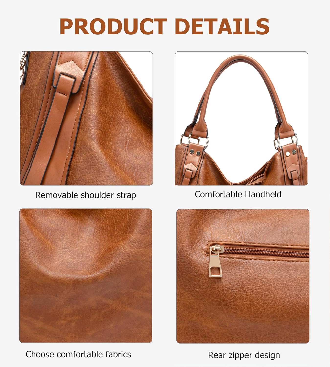 myfriday Soft Faux Leather Tote Bag for Women Large Ladies Hobo Bags Slouchy Shoulder Purse and Handbag with Adjustable Strap - Image 7