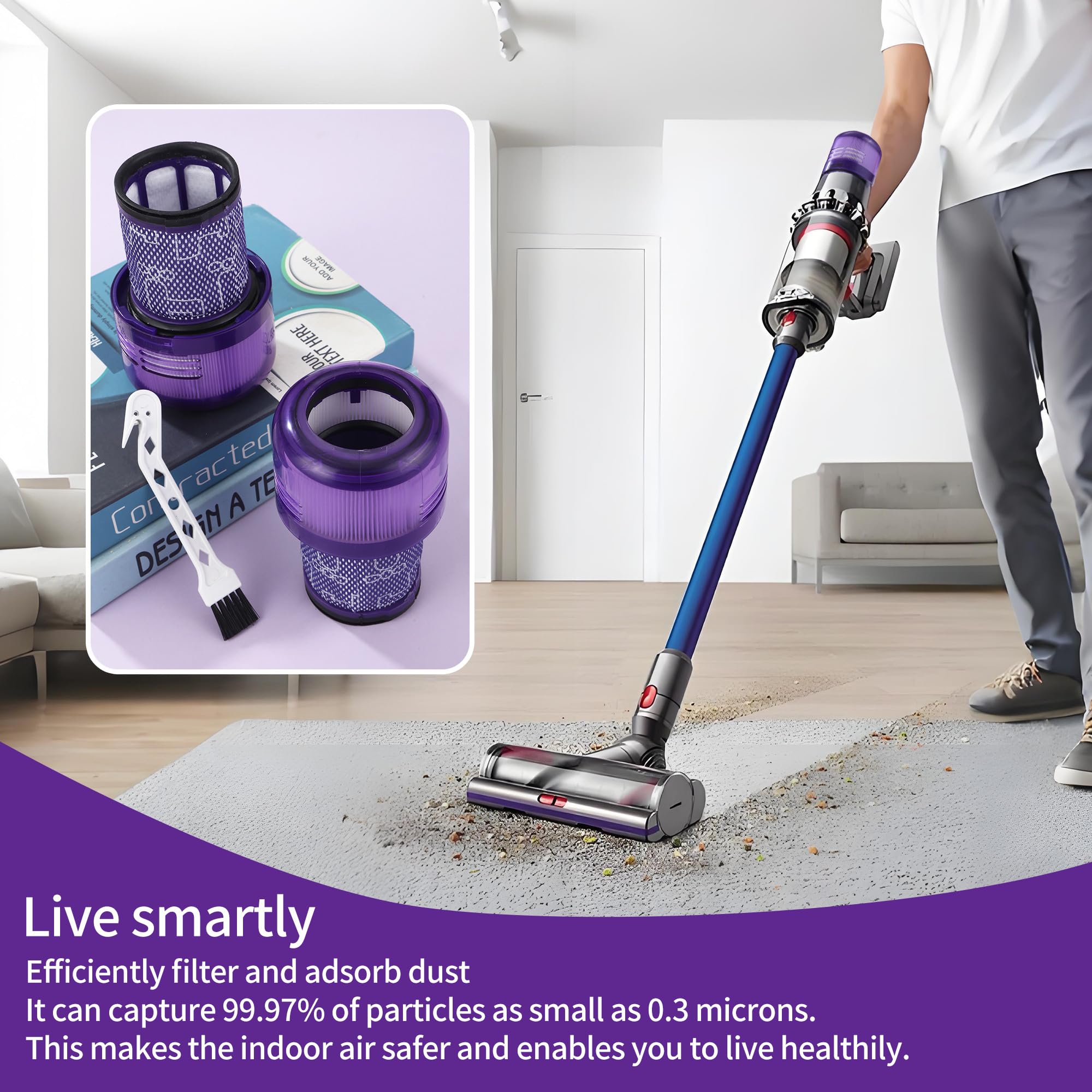 3 Piezas Filtro para Dyson V12, compatible con filtros de repuesto para Dyson V12, compatibles con aspiradora para Dyson V12 Detect Slim Absolute Extra,Replacement Part # 971517-01