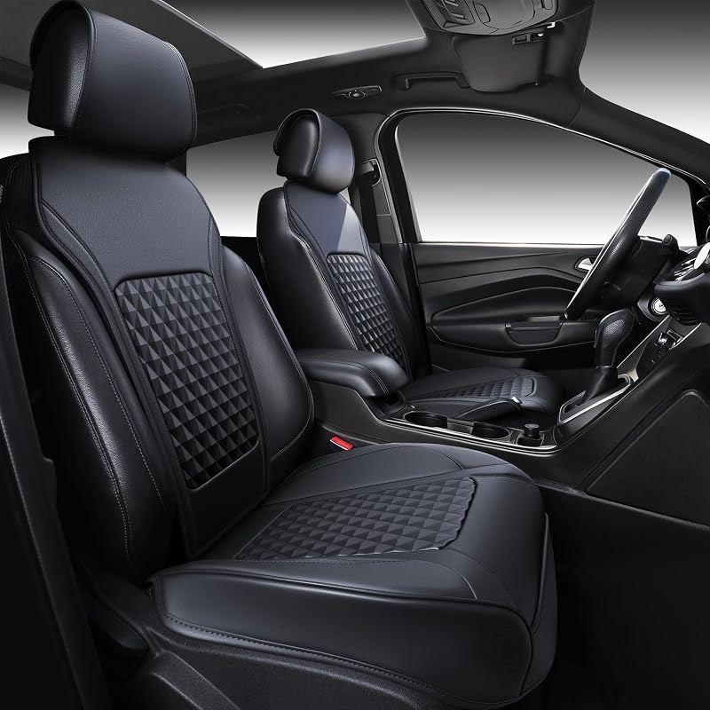 Kit com 2 Capas para Bancos Dianteiros CAR PASS em Couro Sintético PU, Espuma 3D, Design Lateral Aberto e Antideslizante, Preto