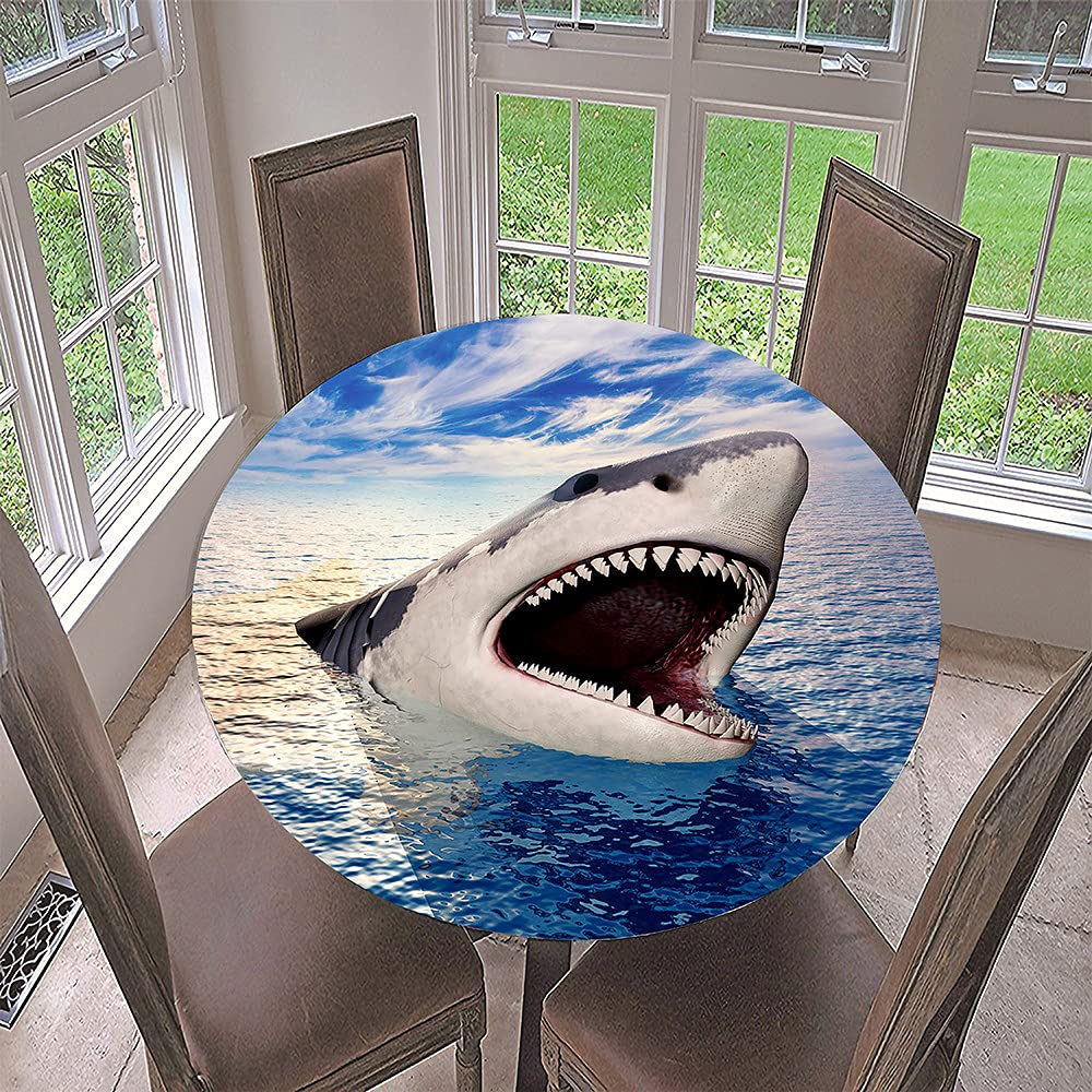 FANSU Protège Table Elastiqué Rond Nappe Anti-Taches Pour La Maison Patio Deck Table À Thé Cuisine Salle À Manger Décoration De Mariage De Fête (Ondulations De La Mer,Diamètre 100cm