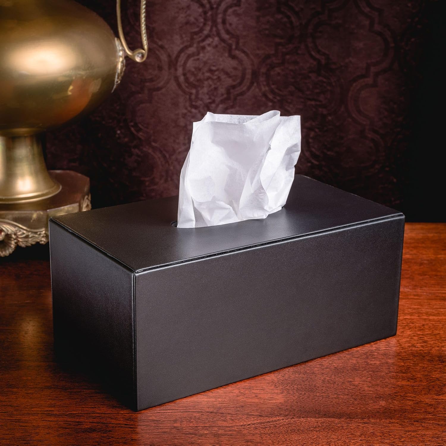 Dacasso Black Leatherette Rectangular Tissue Box Cover - Desktop, Countertop, Kitchen, Office or Executive Boardroom Table Protection