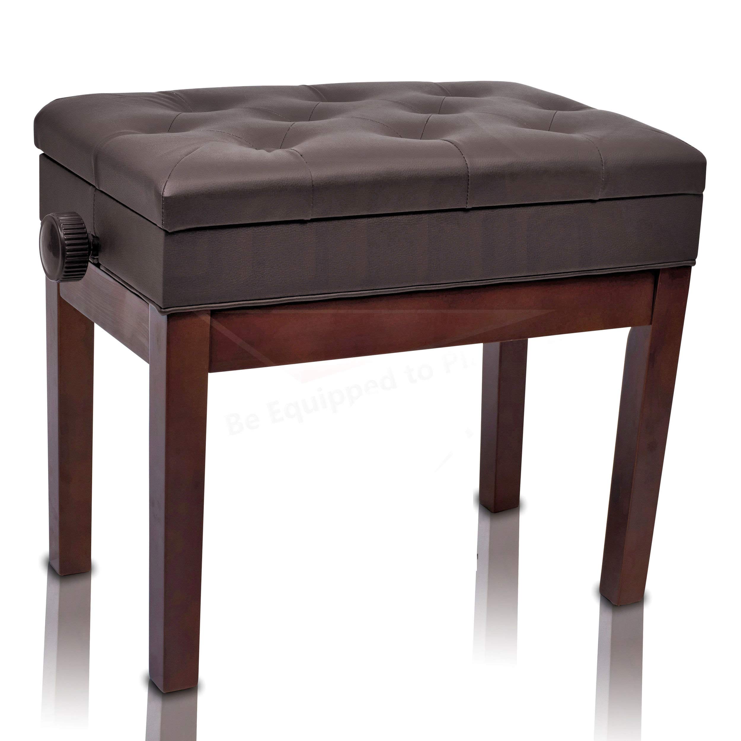 Griffin Adjustable Piano Brown PU Leather Bench Vintage Stylish Design, Heavy-Duty & Ergonomic Keyboard Stool | Comfortable Seat & Convenient Hidden Storage Space Perfect for Home & Professional
