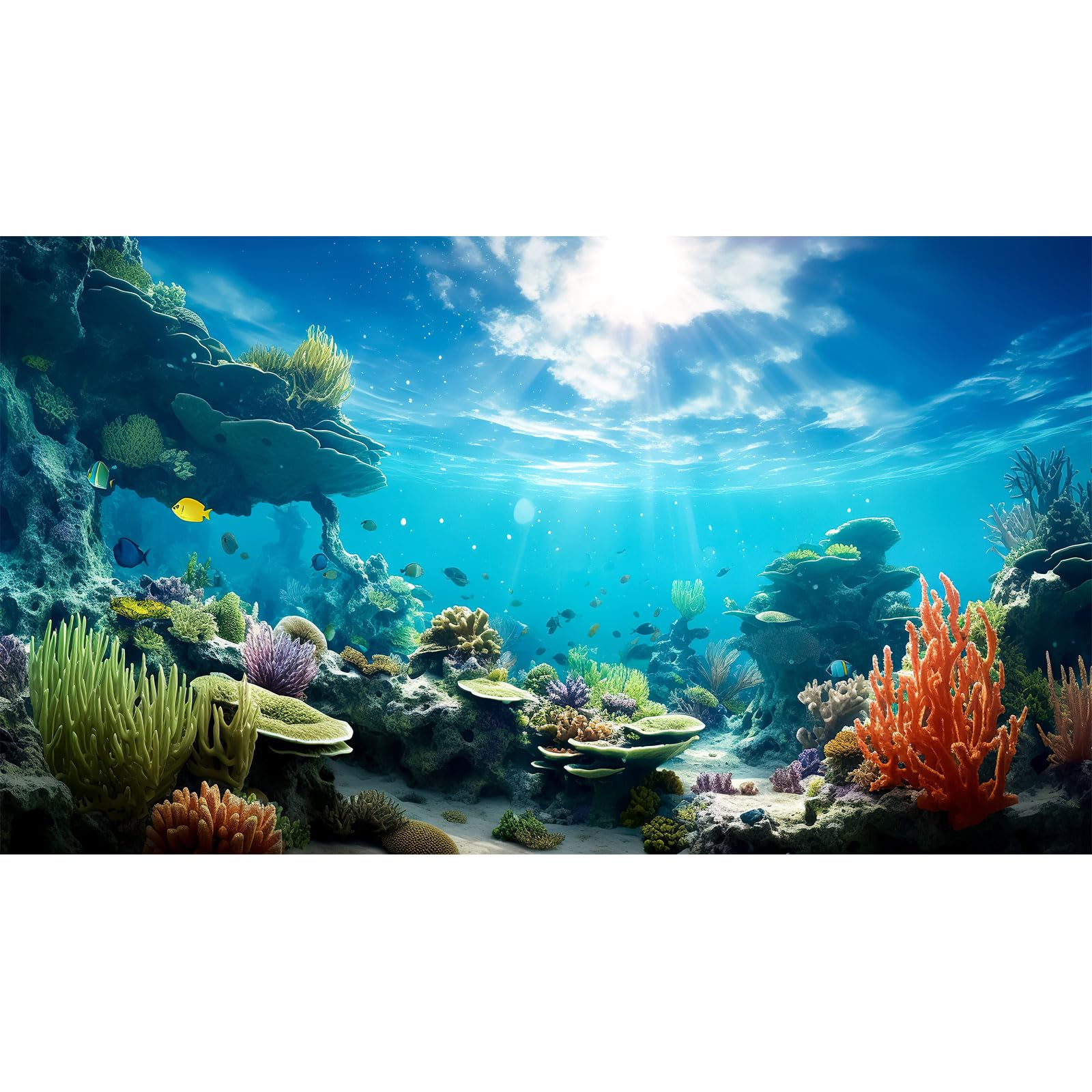 Ocean Floor Fish Tank Background Underwater Coral Reef Stone Aquarium Background Under Water Seaweed Background Cave Sunlight Fish Tank Backdrop
