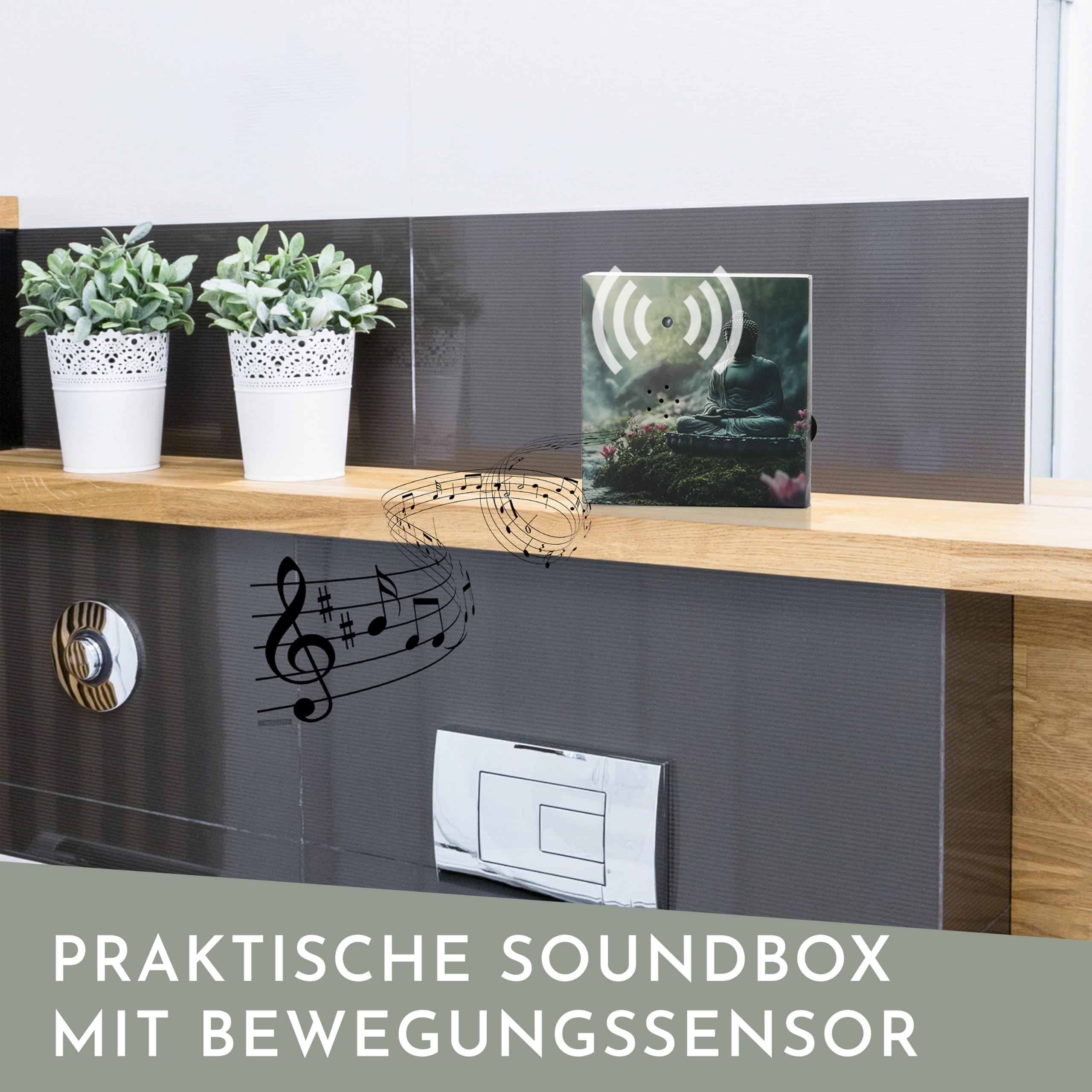 Nordstern Caja de sonido con sonidos meditativos para relajación y tranquilidad, caja de música con sensor de movimiento y control de volumen, 12 x 12 cm