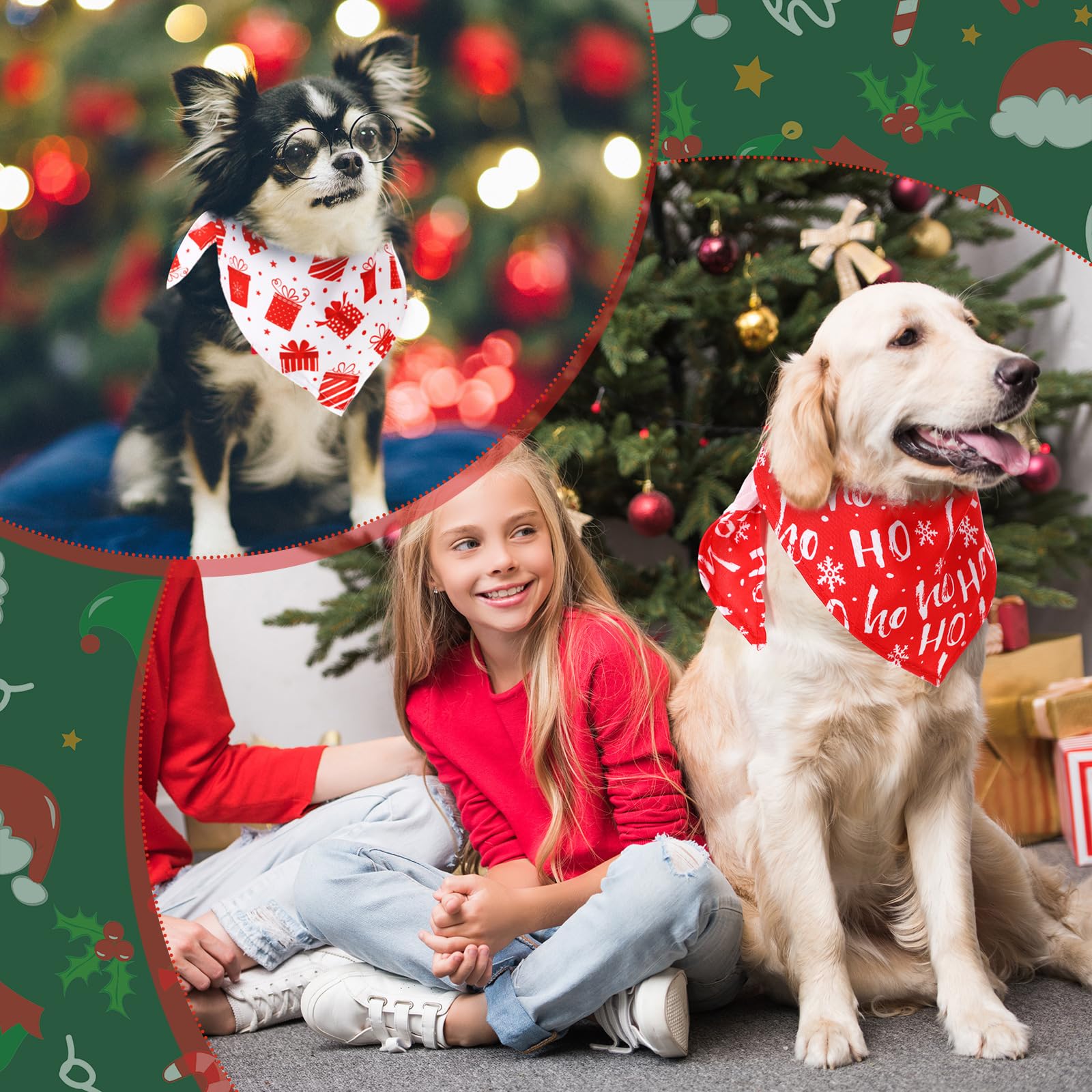 Paterr Lot de 100 Bandanas de Noël pour Chien - Mouchoir Doux en Forme de Triangle - Réglable et Lavable - Accessoire de décoration pour Chiens de Petite et Moyenne Taille