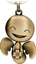 FABACH Porte-clés ange gardien Happy avec trèfle - Ange porte-bonheur en métal - Porte-bonheur pour voiture - Cadeau bonne chance
