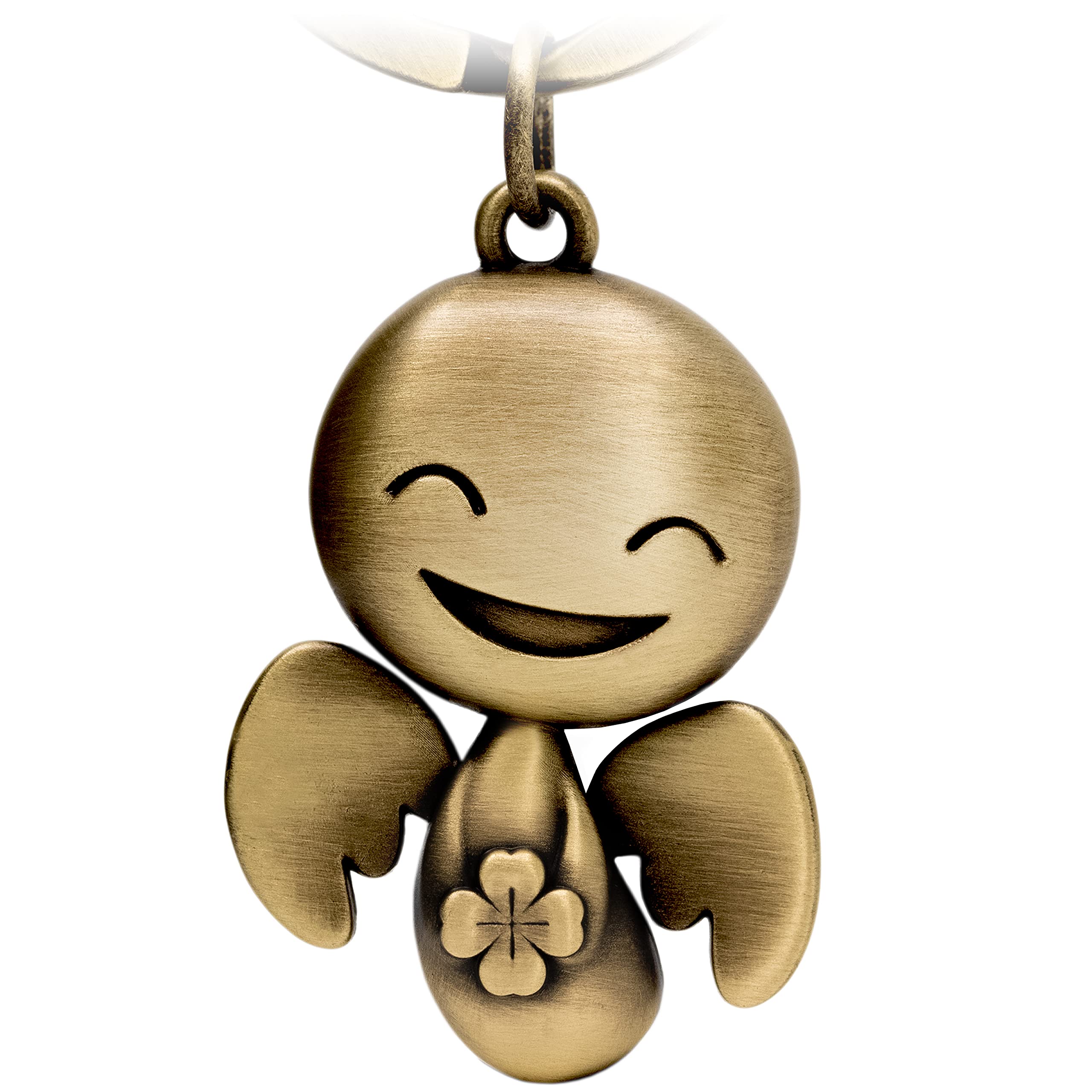 FABACH Guardian Angel Keyring Happy with Clover Leaf - Lucky Angel Made of Metal - Good Luck Charm Car Angel Pendant - Good Luck Gift, Antique bronze, 1 Stück,