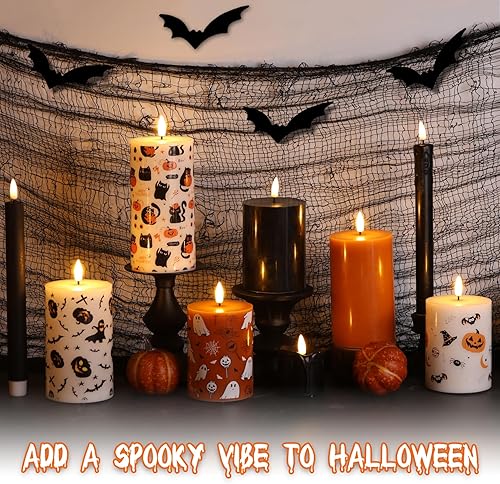 Miniatura 7 de Velas de pilar sin llama con parte superior plana negra con control remoto, cera real parpadeante, funciona con pilas, velas LED góticas  3 pulgadas