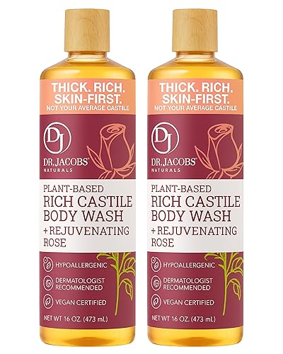 DR. JACOBS NATURALS Castile Rose - Gel de baño natural para hidratar piel seca y sensible, champú con ingredientes a base de plantas sin gluten,