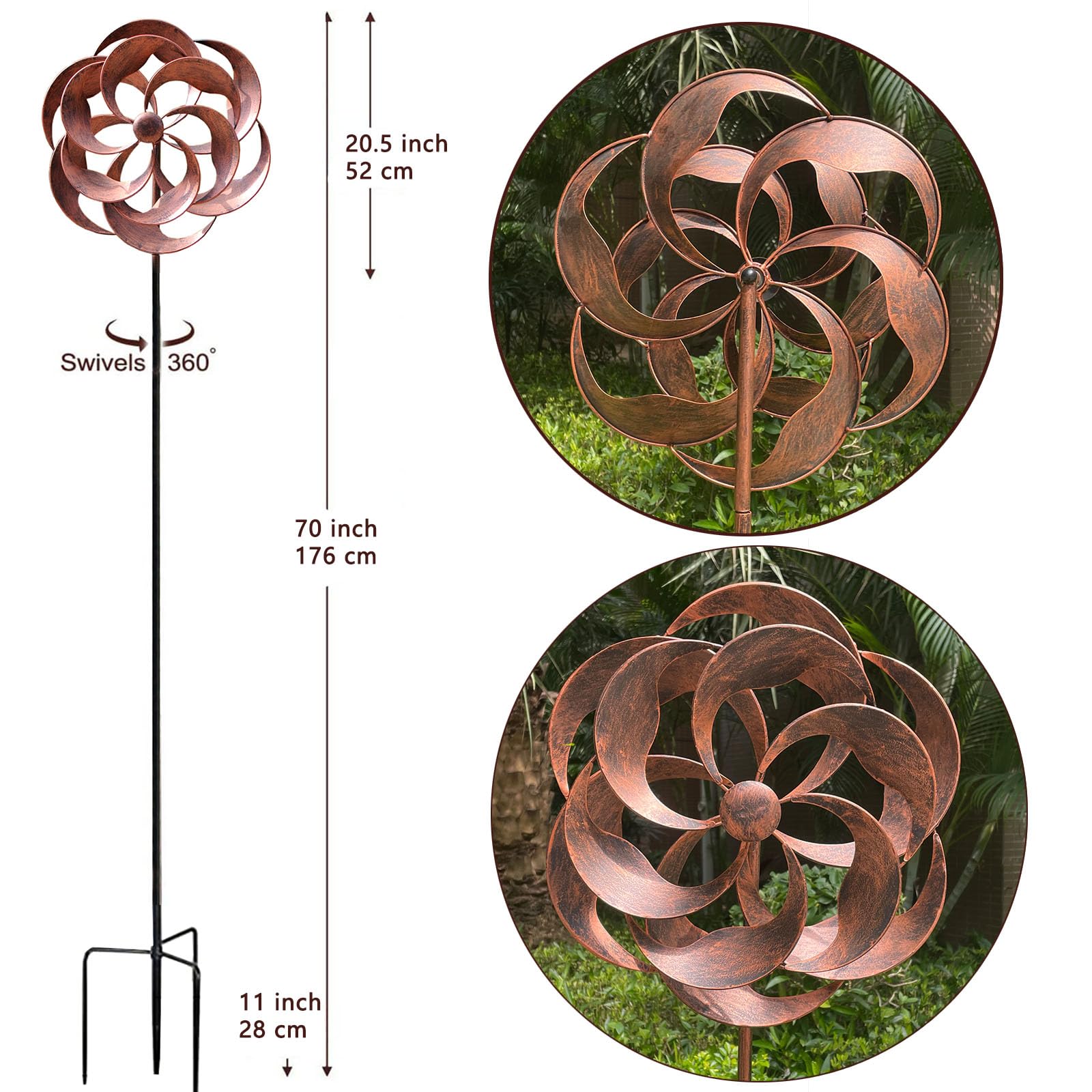 360 Grad drehbares Windspiel aus Metall, Weidenblätter, 178 x 50 cm | Klassisches Design, für Terrasse, Rasen, Outdoor, Hof, Garten