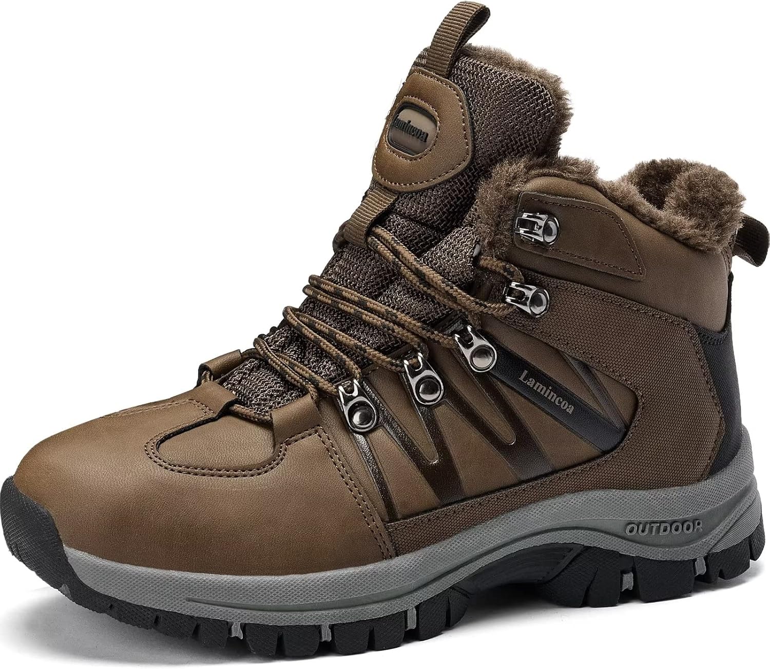 Lamincoa Winter Snow Hiking Boots for Women Warm Faux-fur-lining Anti Slip Trekking Boots Women 9 Brown