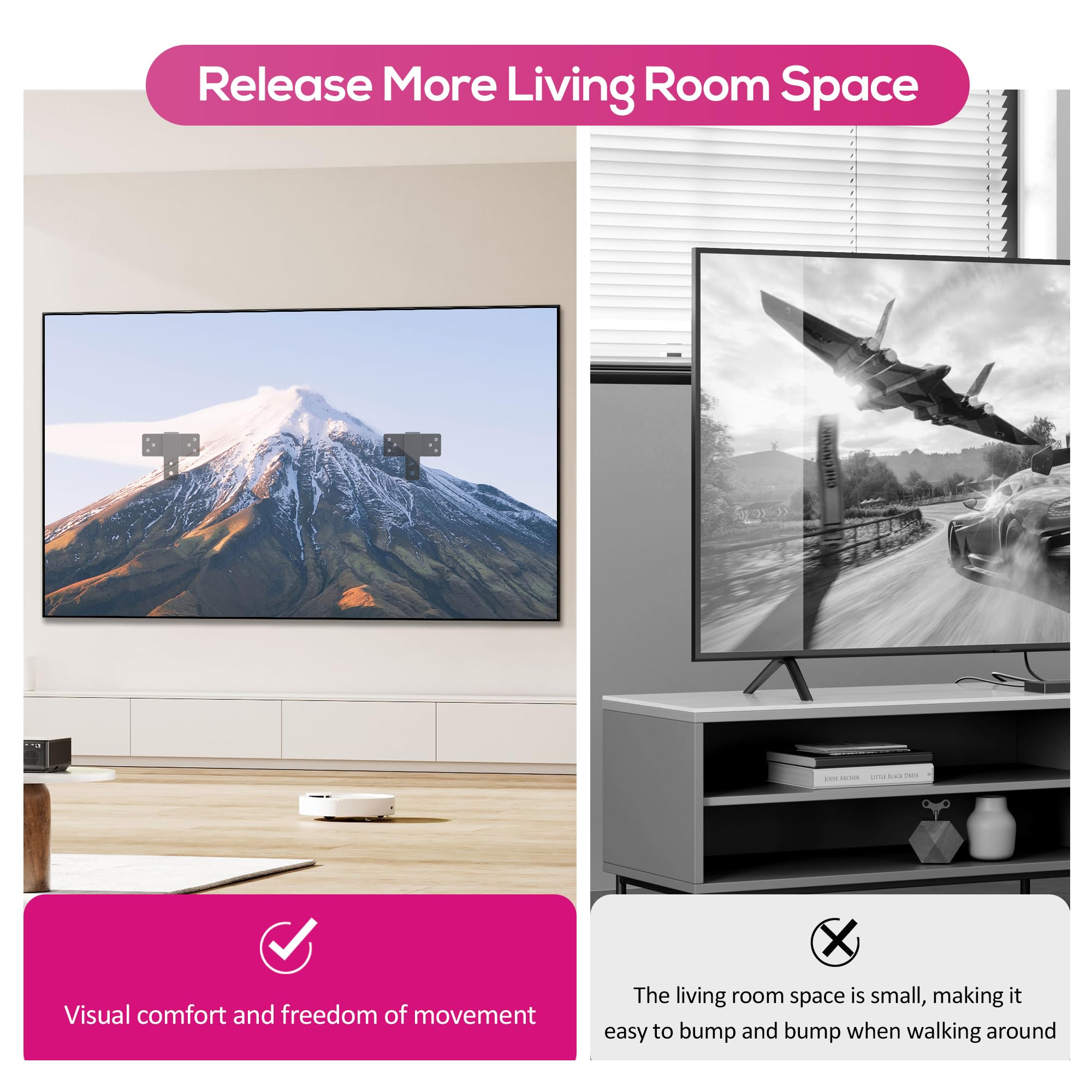 Support mural ultra fin pour TV sans goujon - Distance de 2 cm - Convient aux téléviseurs de 32 à 100" jusqu'à 68 kg - Convient à la plupart des téléviseurs à écran plat LCD LED et écrans (style 1)