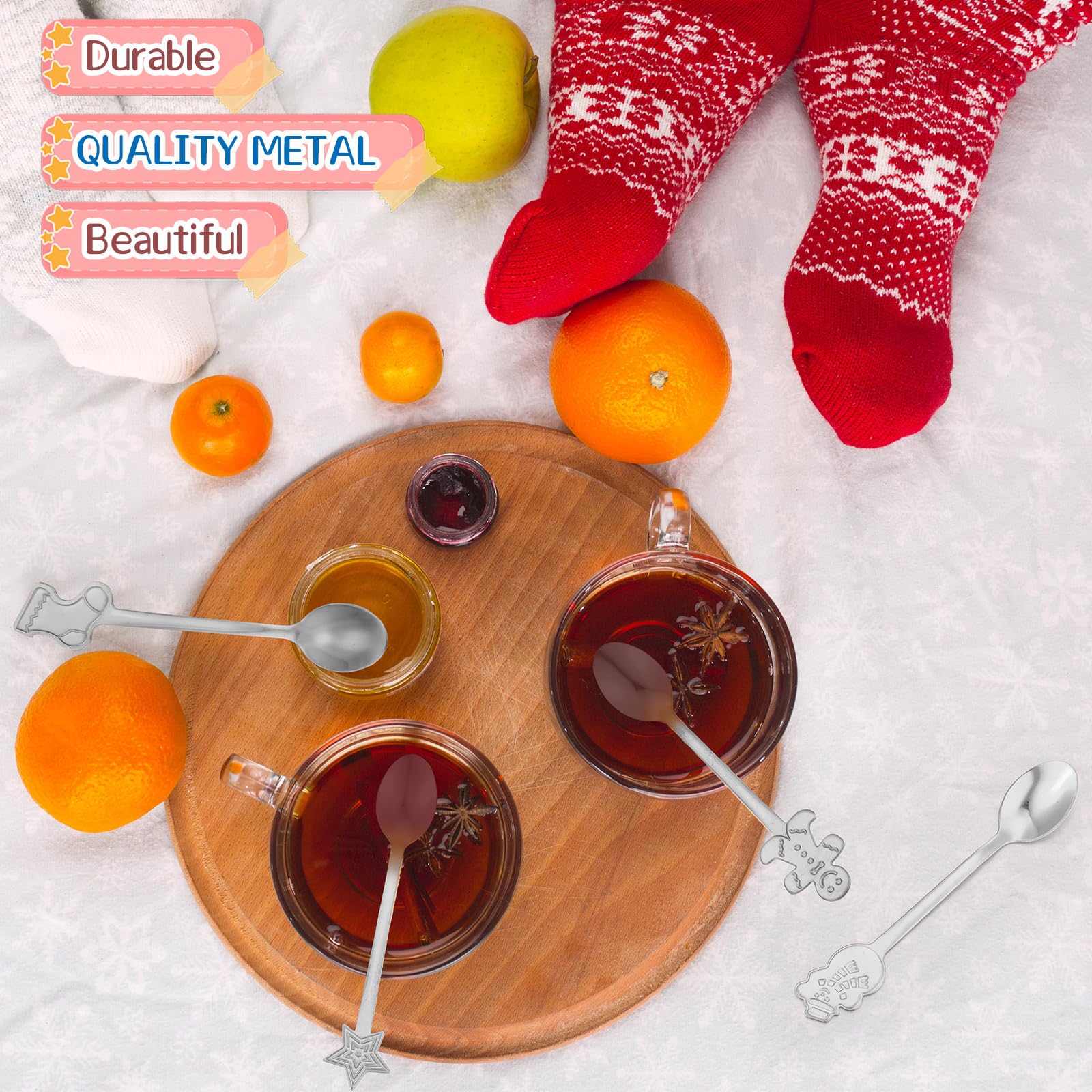 Gerrii 100 Stück Weihnachtslöffel aus Edelstahl, Weihnachts-Rührlöffel, kreatives Mischen von Kaffee, Tee, ausgefallene Mini-Dessertlöffel für Getränke, Suppe, heißen Tee, Weihnachten, Party, Zubehör,