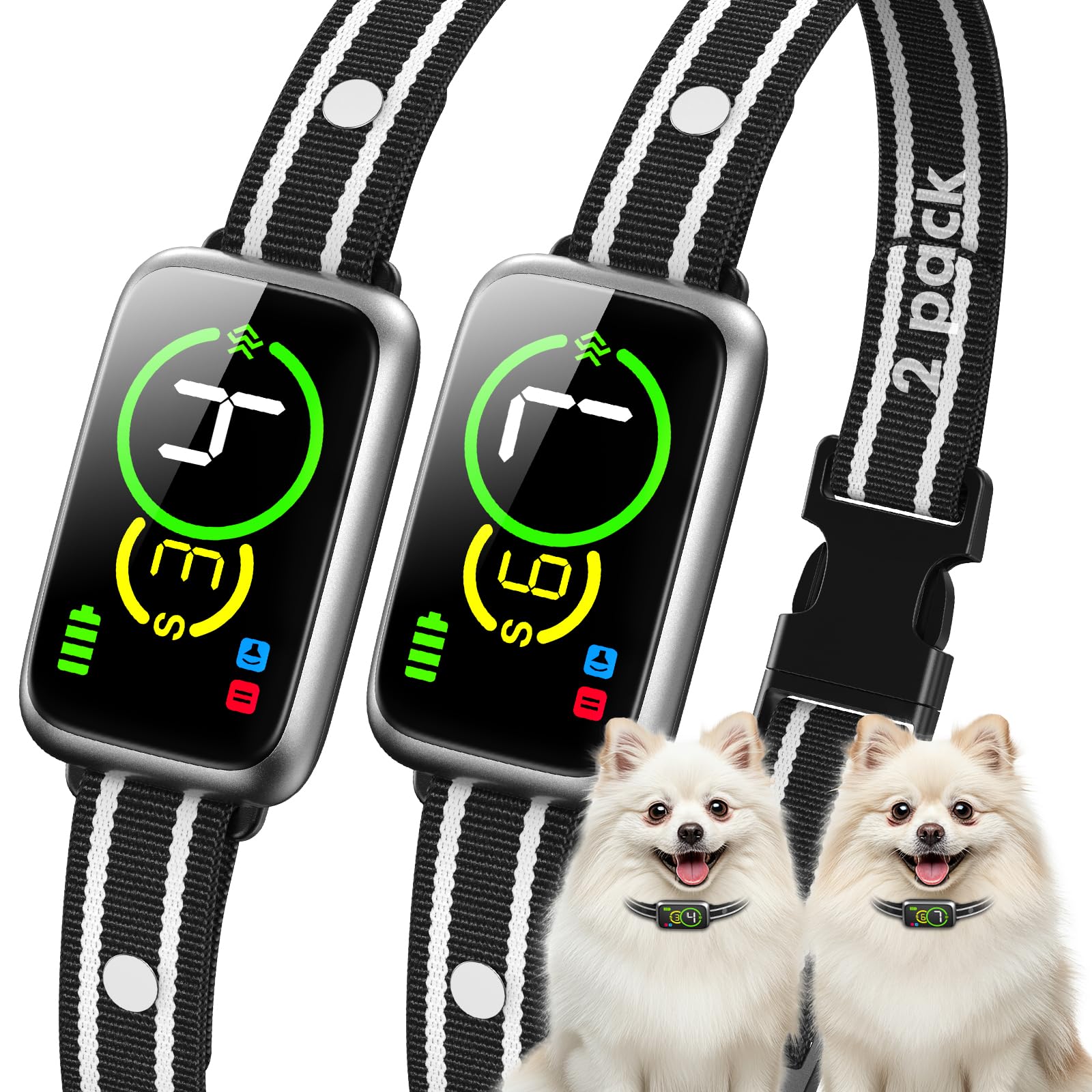 Bark Collar, Dog Bark Collar for Small Medium Mini Dogs, Automatic Stop Bark Collar, Safe Humane Barking Collar with 4 Effective Modes Beep Vibration & 7 Adjustable Sensitivities, 2 Pack Black