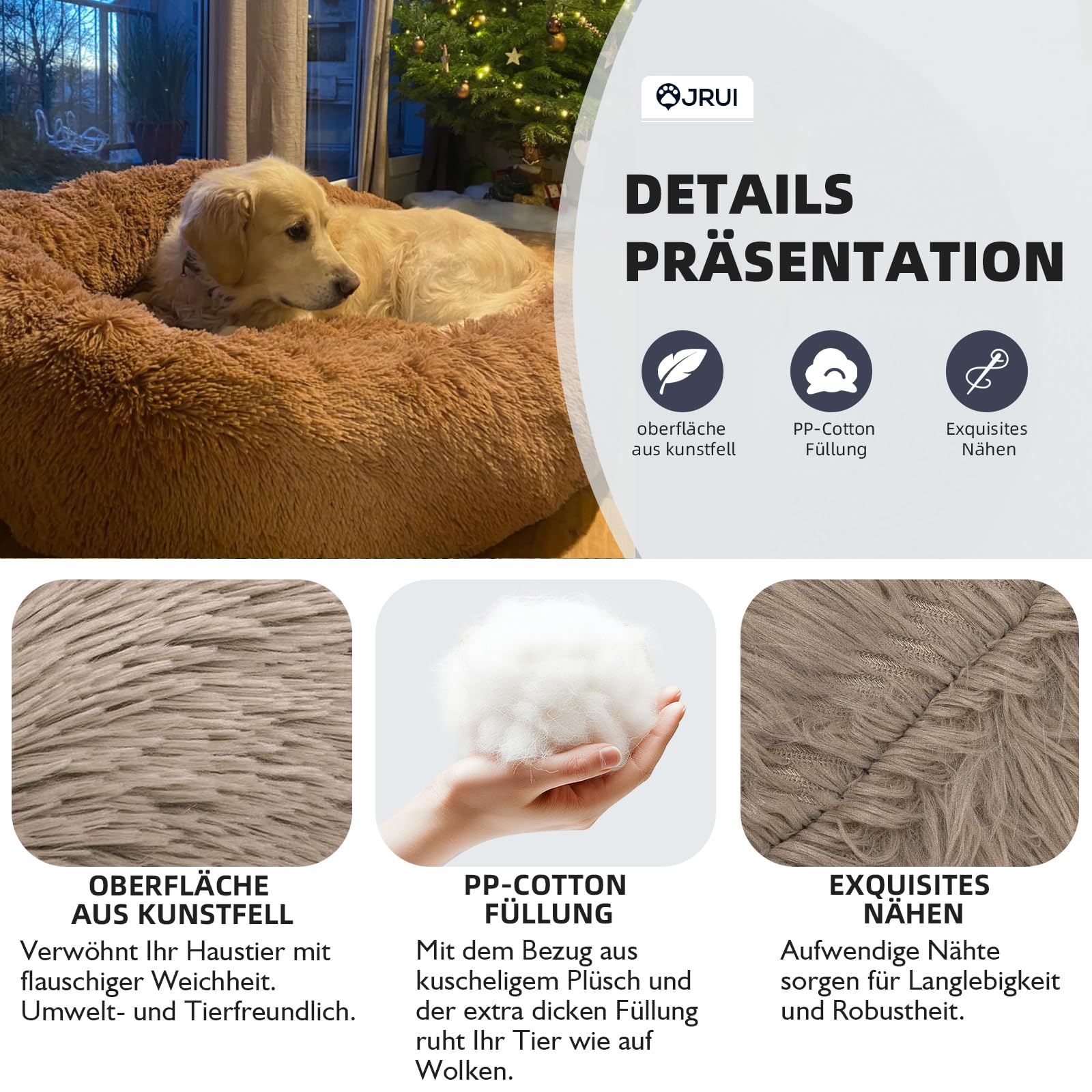 Coussin Apaisant Chien- Panier Chat Moelleux de Chaud- Doux et Confortable, Dehoussable Lavage Facile- Lit Rond Comfy pour Chien Grande Taille Ou Chat - café Ø 60 cm