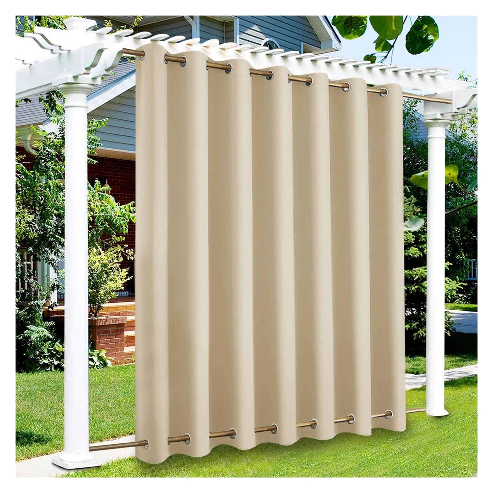 YXINAER Pergola Curtains Windproof Outdoor Curtains With On Under Eyelets Wheat,Waterproof Blackout For Patio Cabana Porch Gazebo Pergola Garden(Beige,1PCS_W52XH84IN-132X213CM)