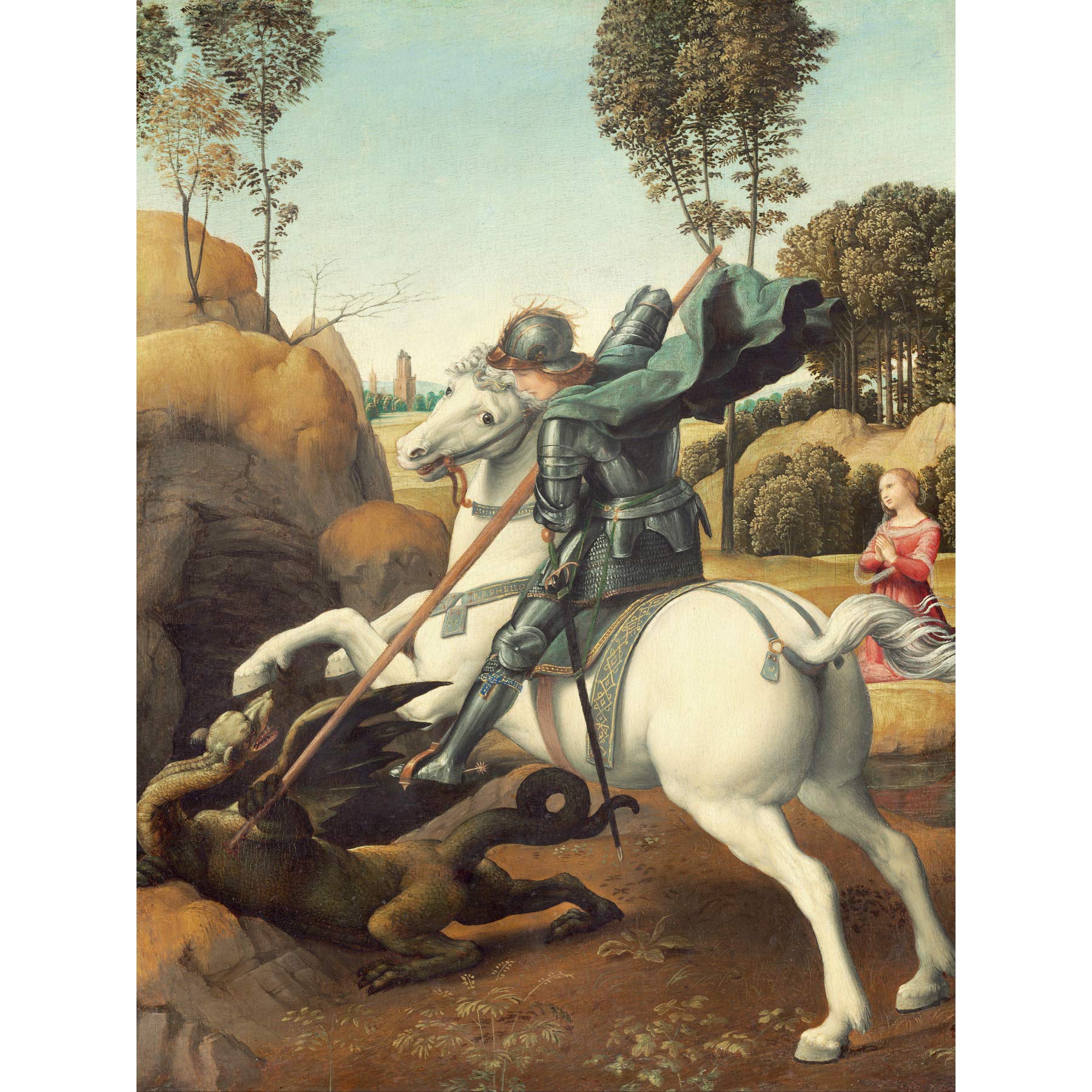 Raphael Saint Georg und der Drache, großer Kunstdruck, Wanddekoration, Premium-Wandbild