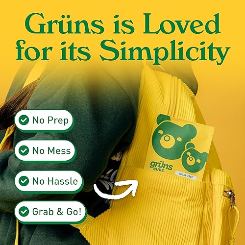 Miniatura 5 de Gruns Kids Vitamins, Super Greens Gomitas, Superfood Gummy Bears sin azúcar con espirulina, clorella, fibra de prebióticos para la salud digestiva,