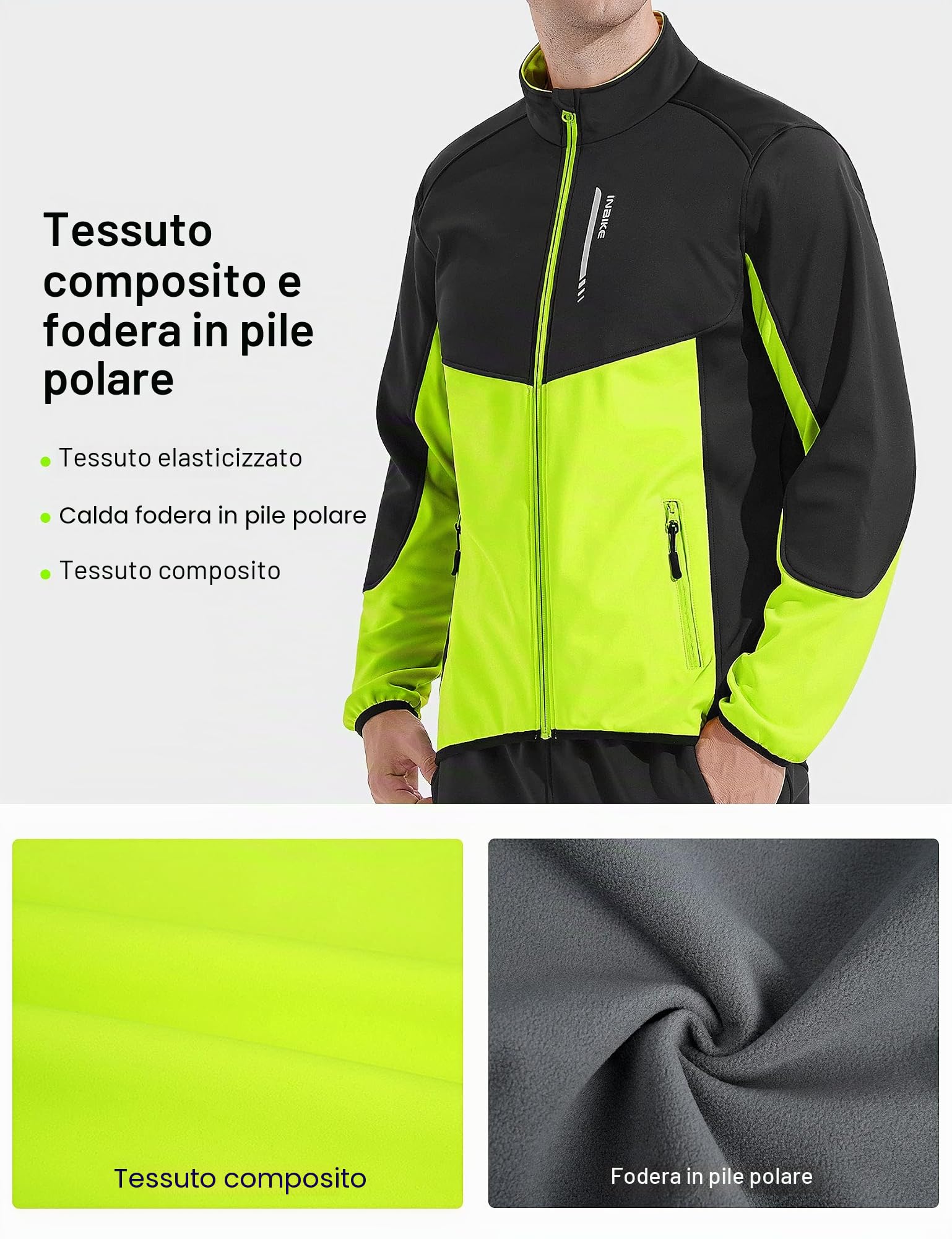 INBIKE Giacca Antivento Ciclismo Uomo Giacche Ciclismo Invernale Impermeabile Bici Trekking Running Softshell Antipioggia Bicicletta Verde S
